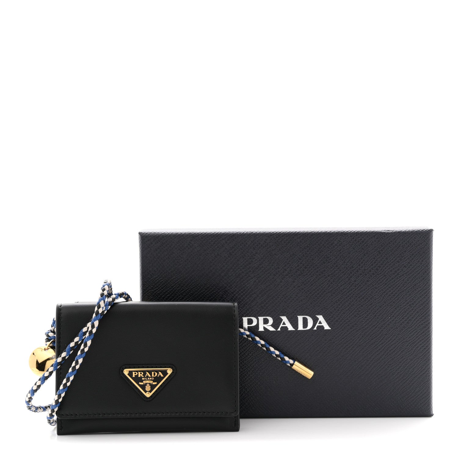 Vitello Card Holder With Braided Strap Black