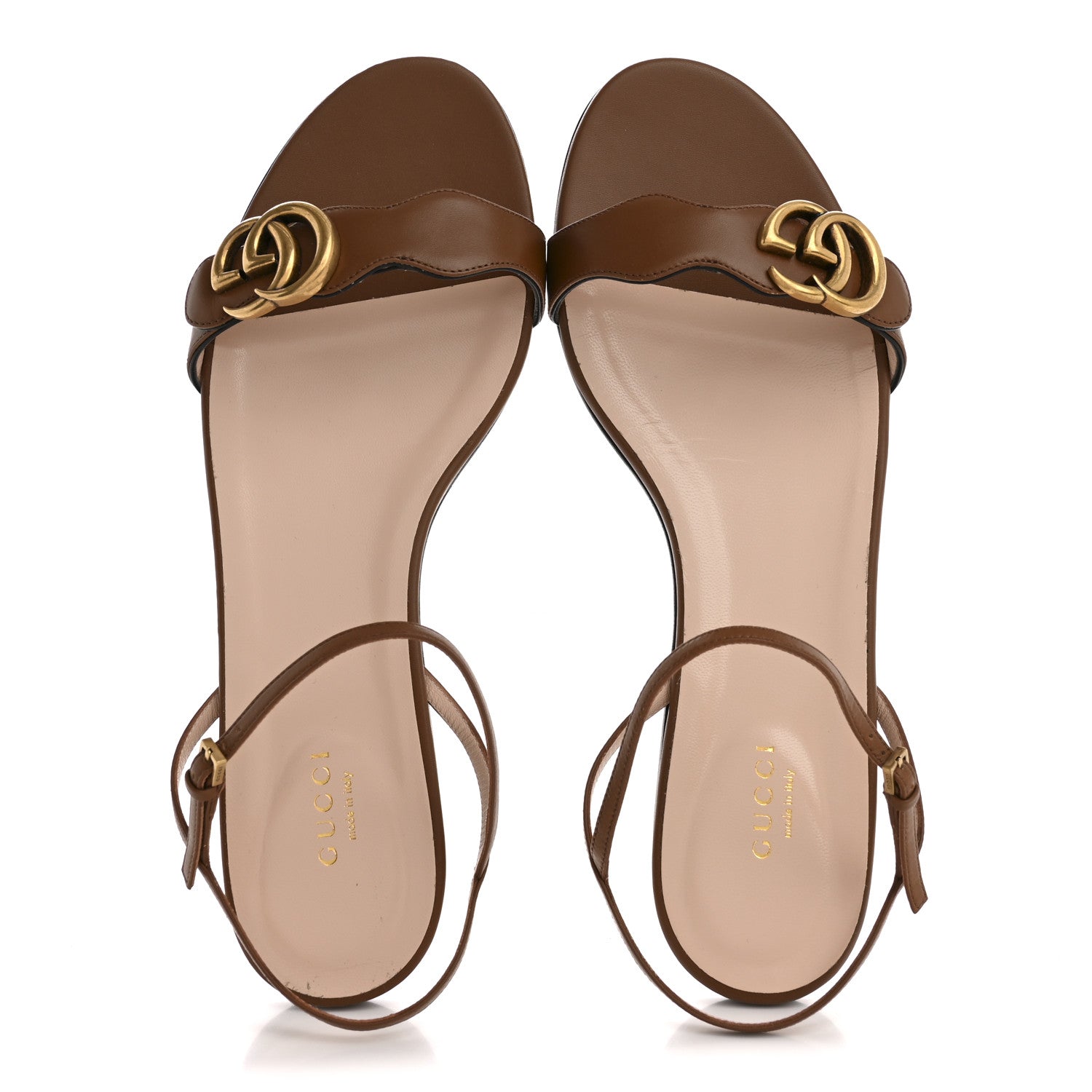 Lifford Calfskin GG Marmont Ankle Wrap Flat Sandals 41 Cognac