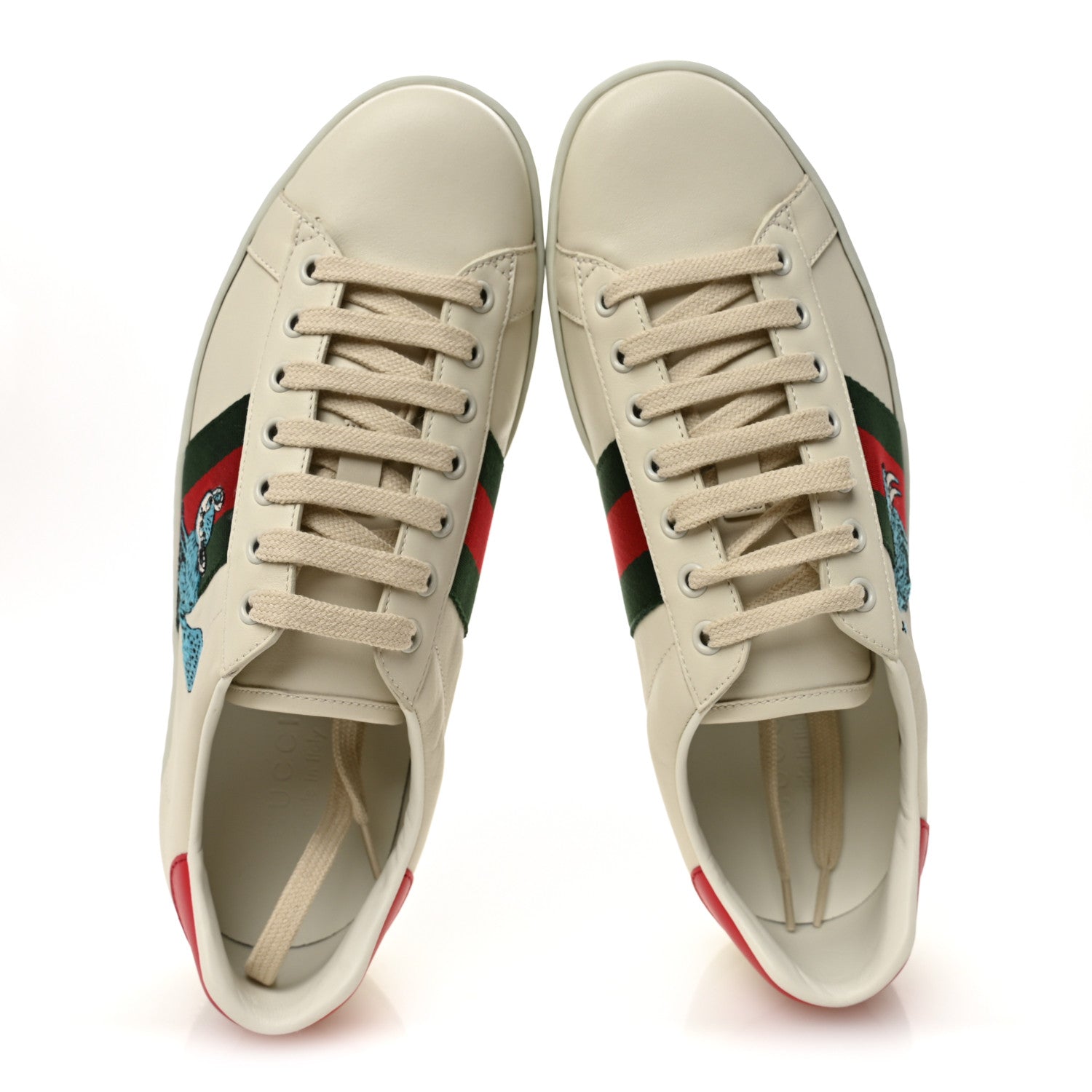 X FREYA HARTAS Calfskin Miro Soft Web Mythical Creature Embroidered Mens Ace Sneakers 8 New Mystic White