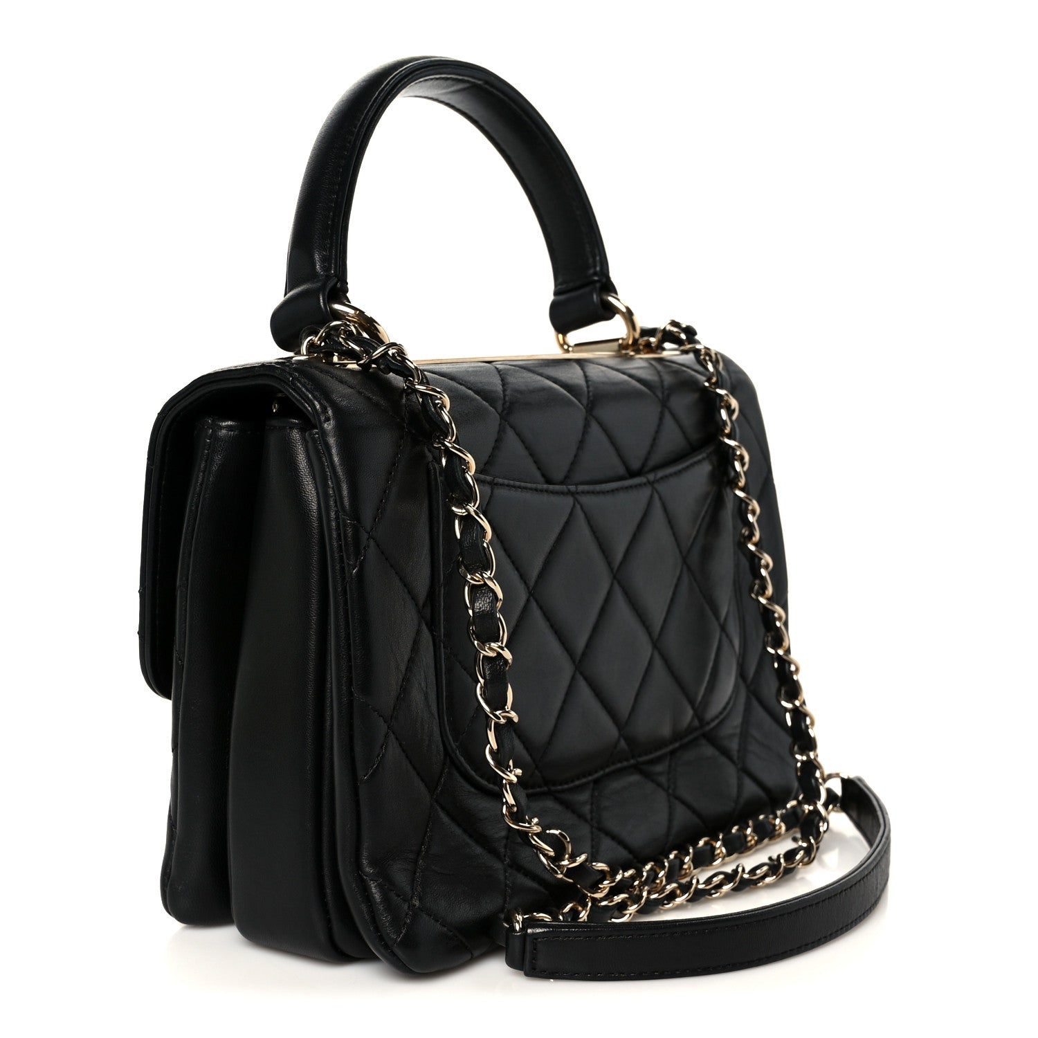 Lambskin Quilted Small Trendy CC Dual Handle Flap Bag Black