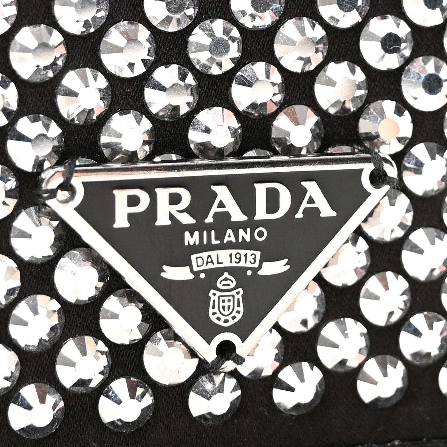 Satin Crystal Metal Triangle Logo Mini Crossbody Bag Cristal