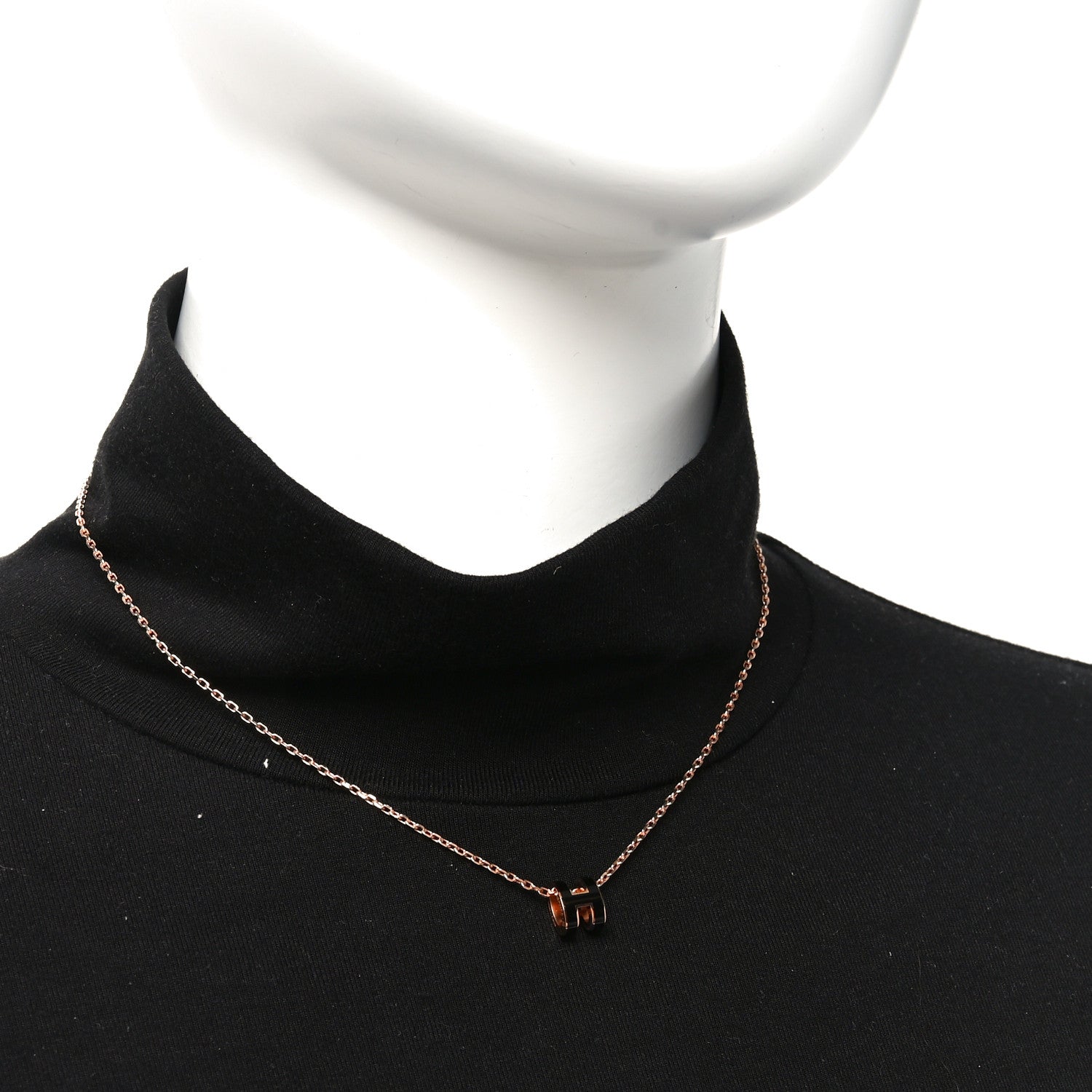 Lacquered Rose Gold Pop H Pendant Necklace Black