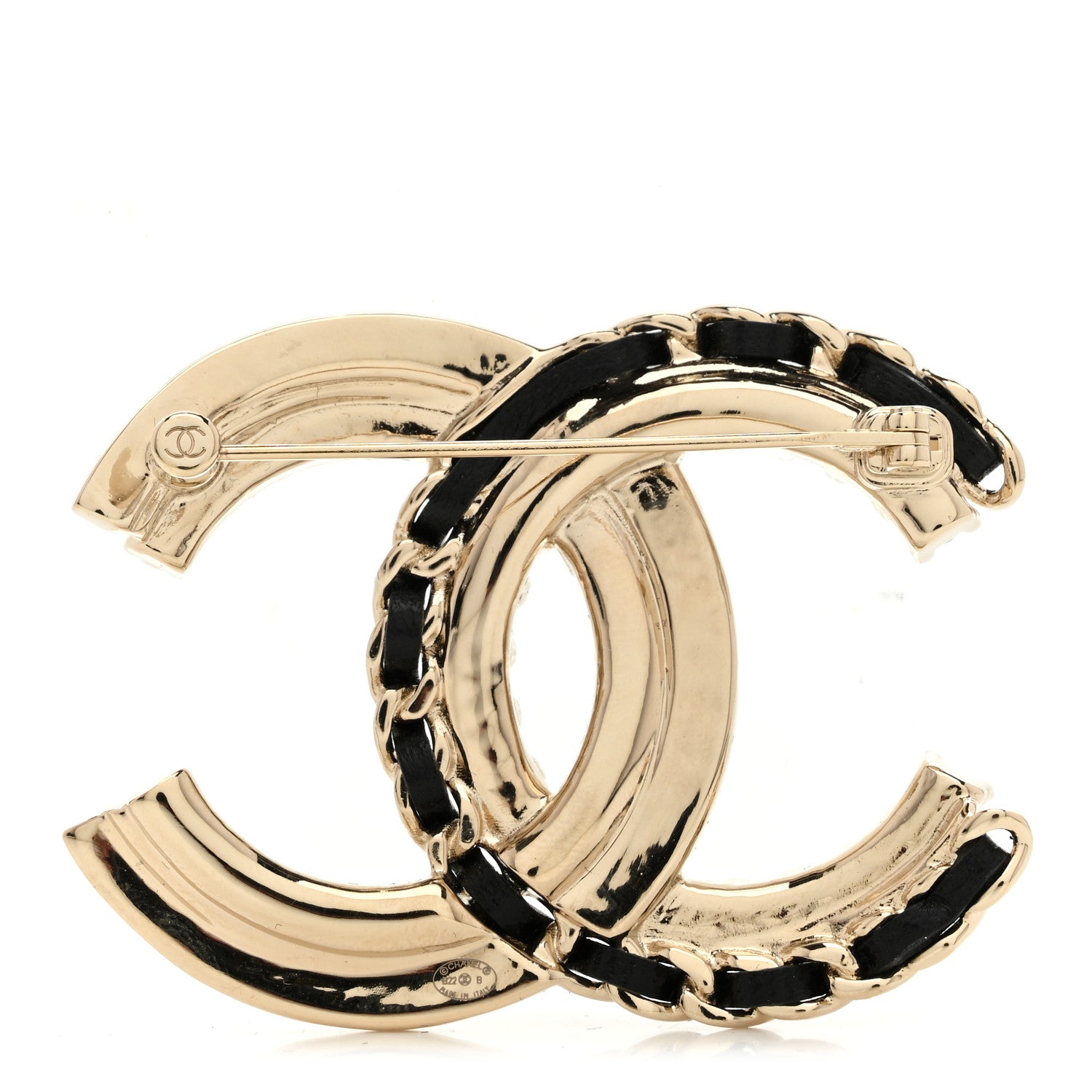 Lambskin Pearl Crystal Quilted CC Brooch Black Gold