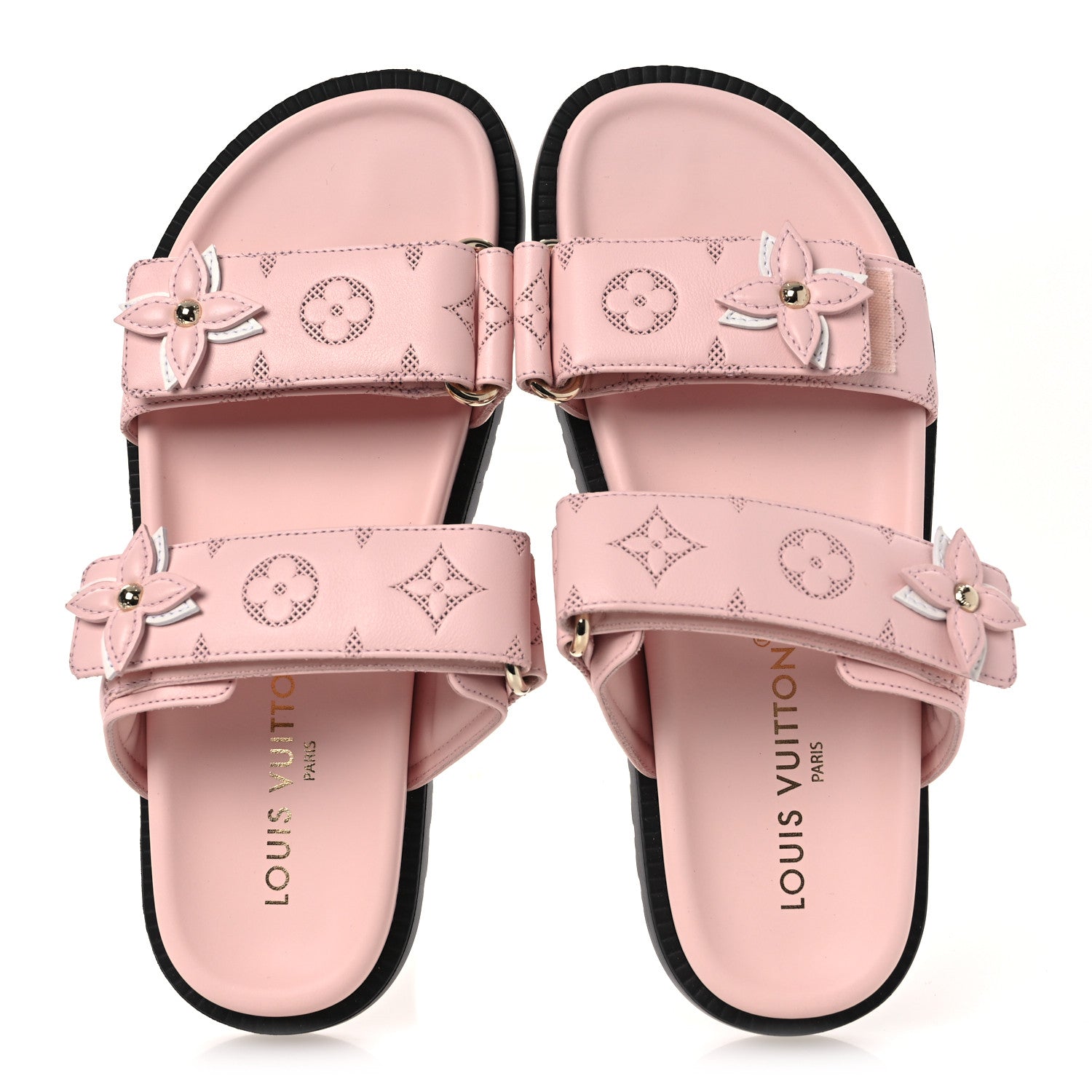 Lambskin Embossed Monogram Sunset Comfort Flat Sandals 38 Pink