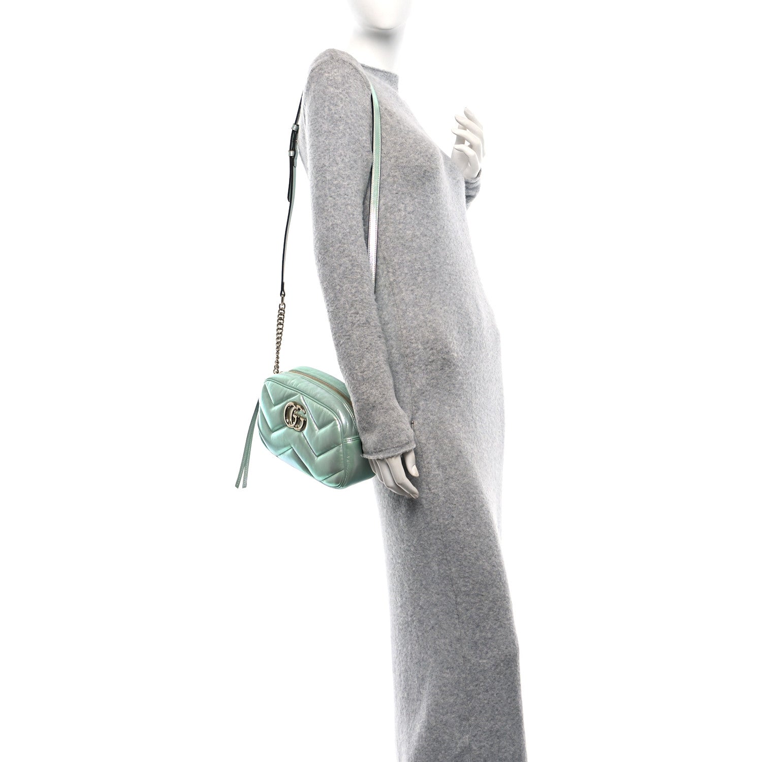 Iridescent Nappa Chevron Matelasse Small GG Marmont Chain Shoulder Bag Iridescent Salvy Green