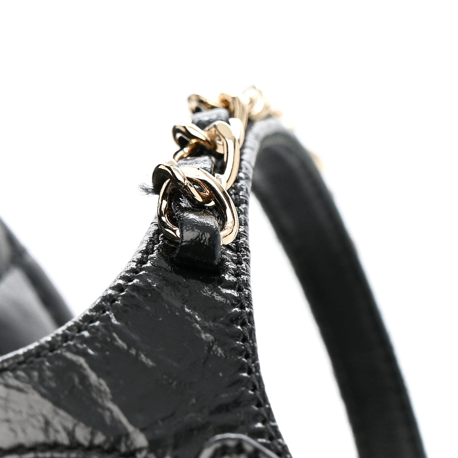 Crumpled Calfskin Chain Sandals 38 Black