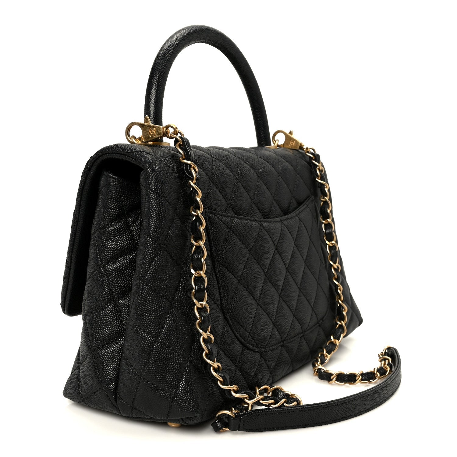 Caviar Quilted Small Coco Handle Flap Black