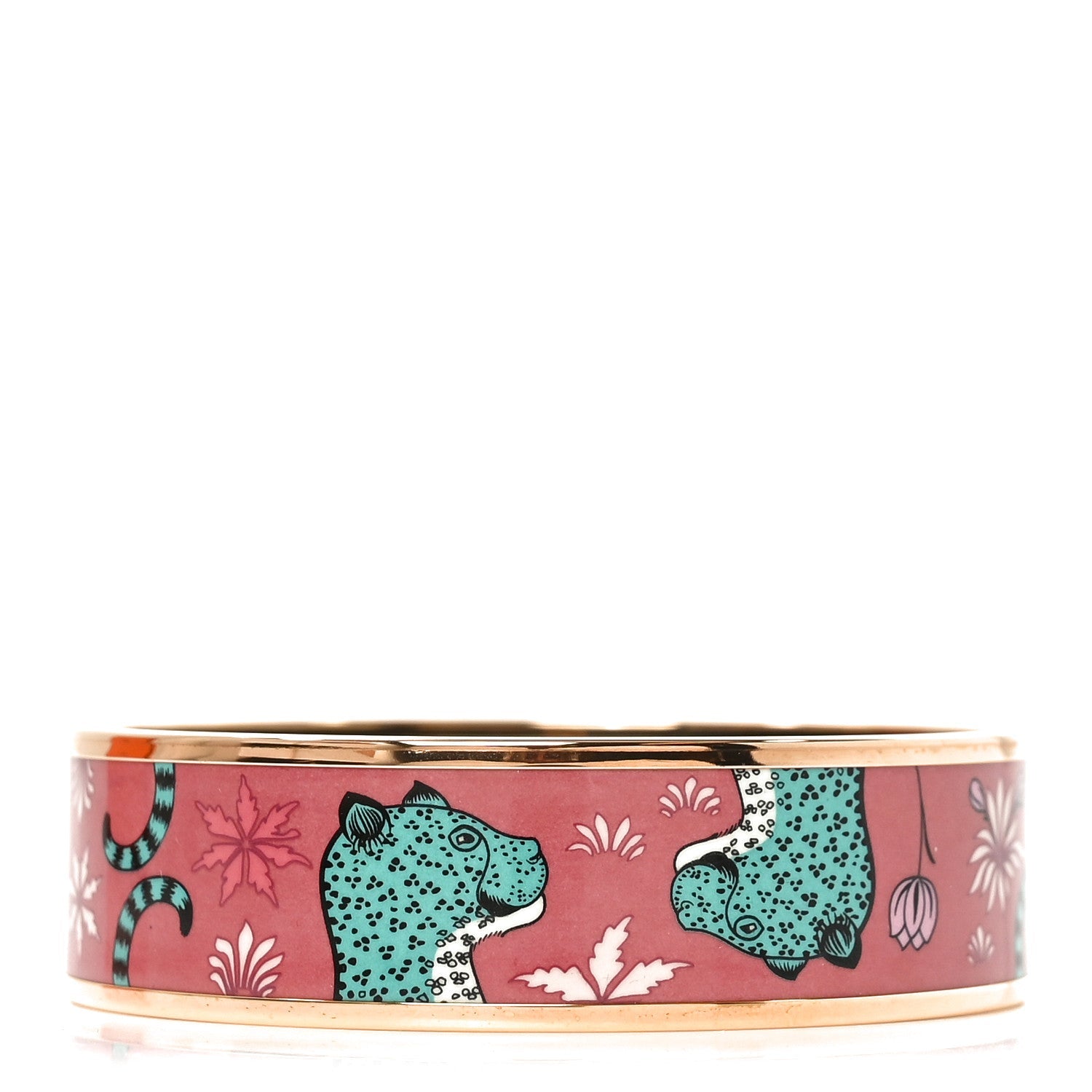 Enamel Printed Wide Les Léopards Bracelet 65 Rose Couture