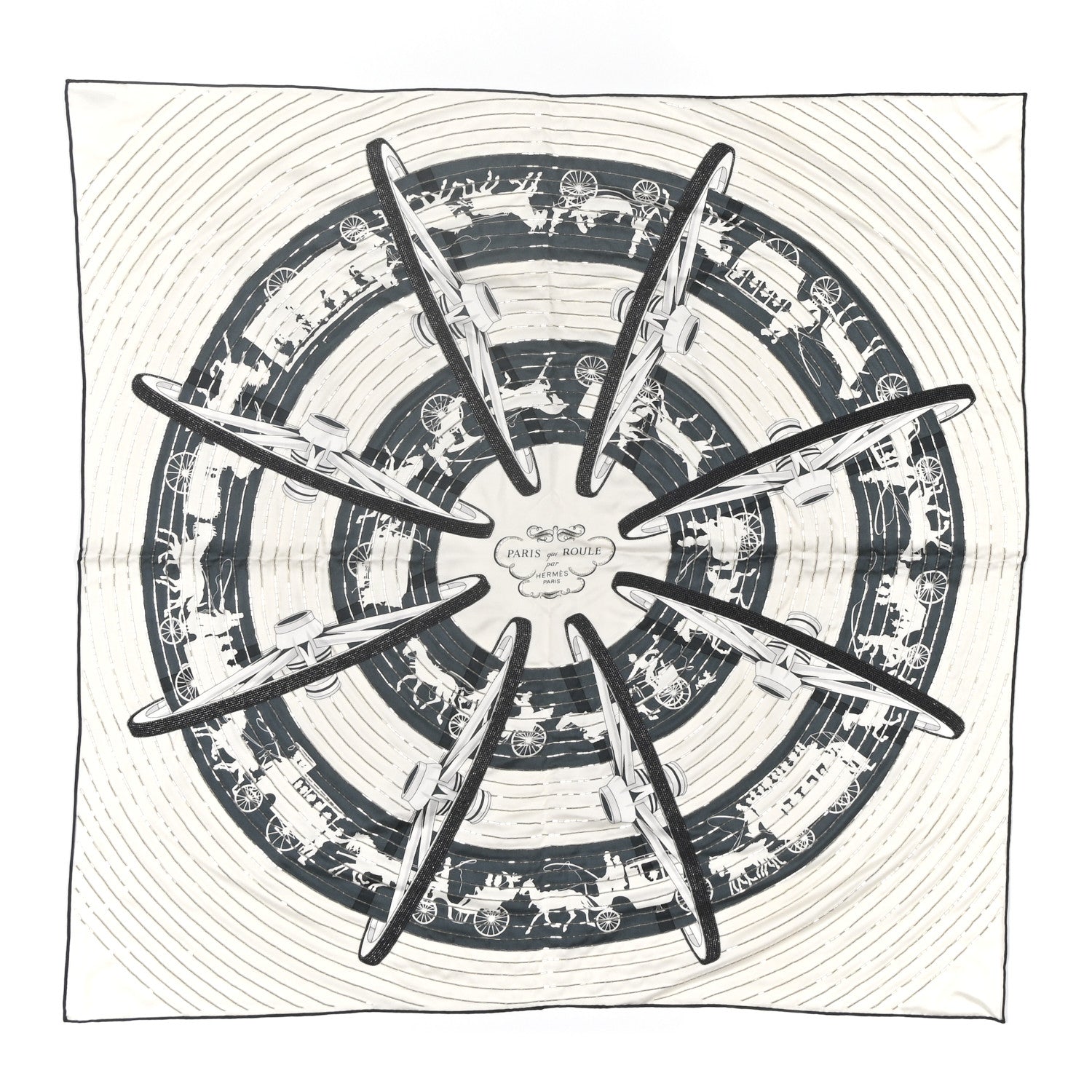 Silk Embroidered Paris Qui Roule Scarf 70  Ivoire Adoise