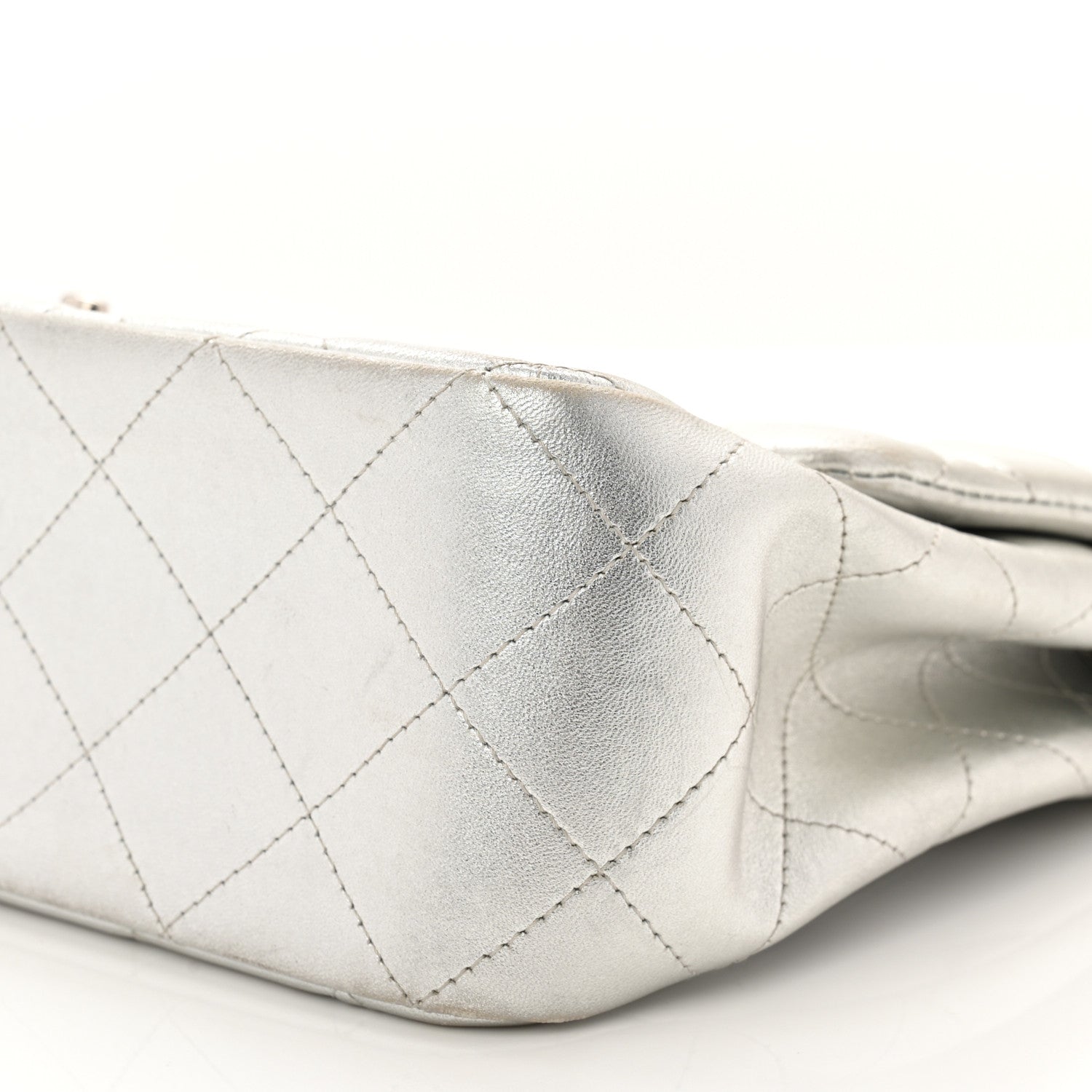 Metallic Lambskin Quilted Jumbo Single Flap Silver