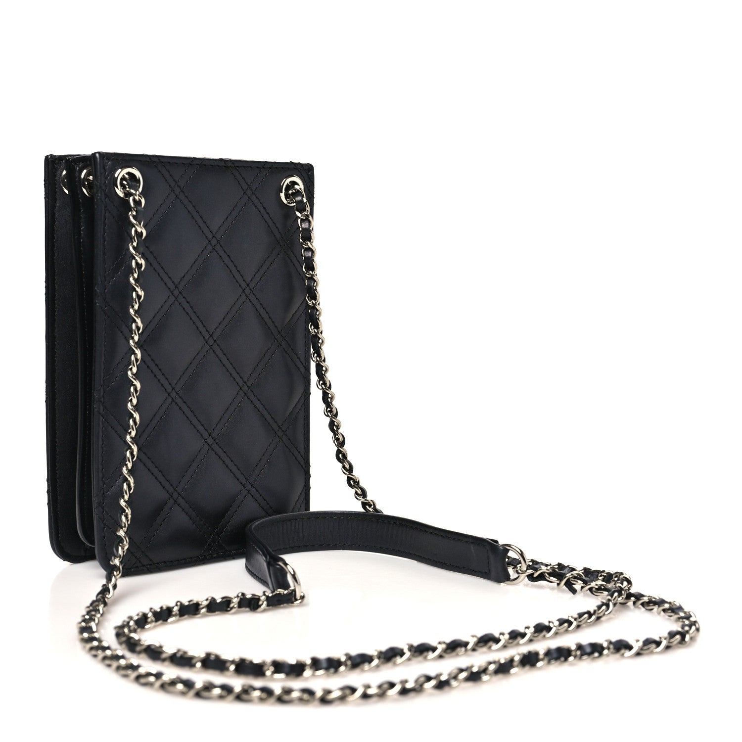 Calfskin Quilted Crossbody CC Phone Holder Black