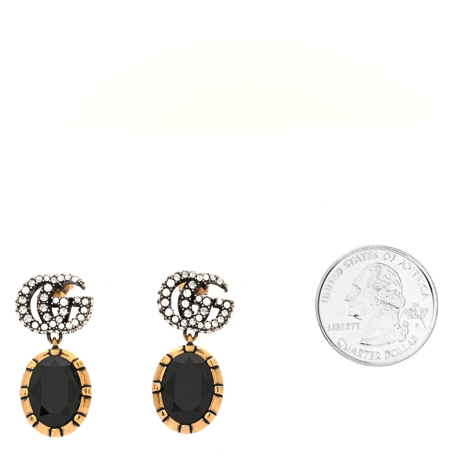 Crystal Double G Earrings Black Aged Gold