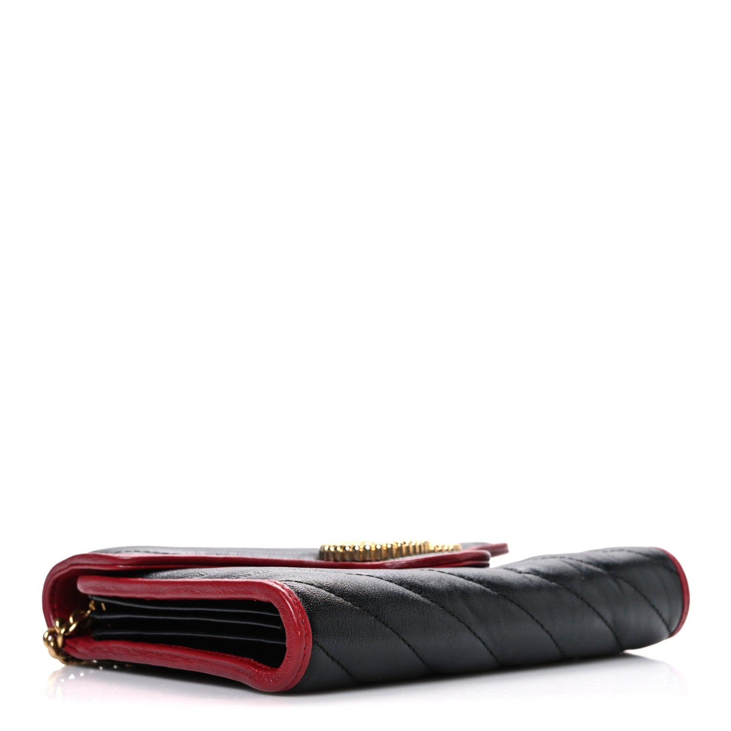 Vintage Effect Calfskin Matelasse Diagonal Torchon GG Marmont Chain Wallet Black Romantic Cherry