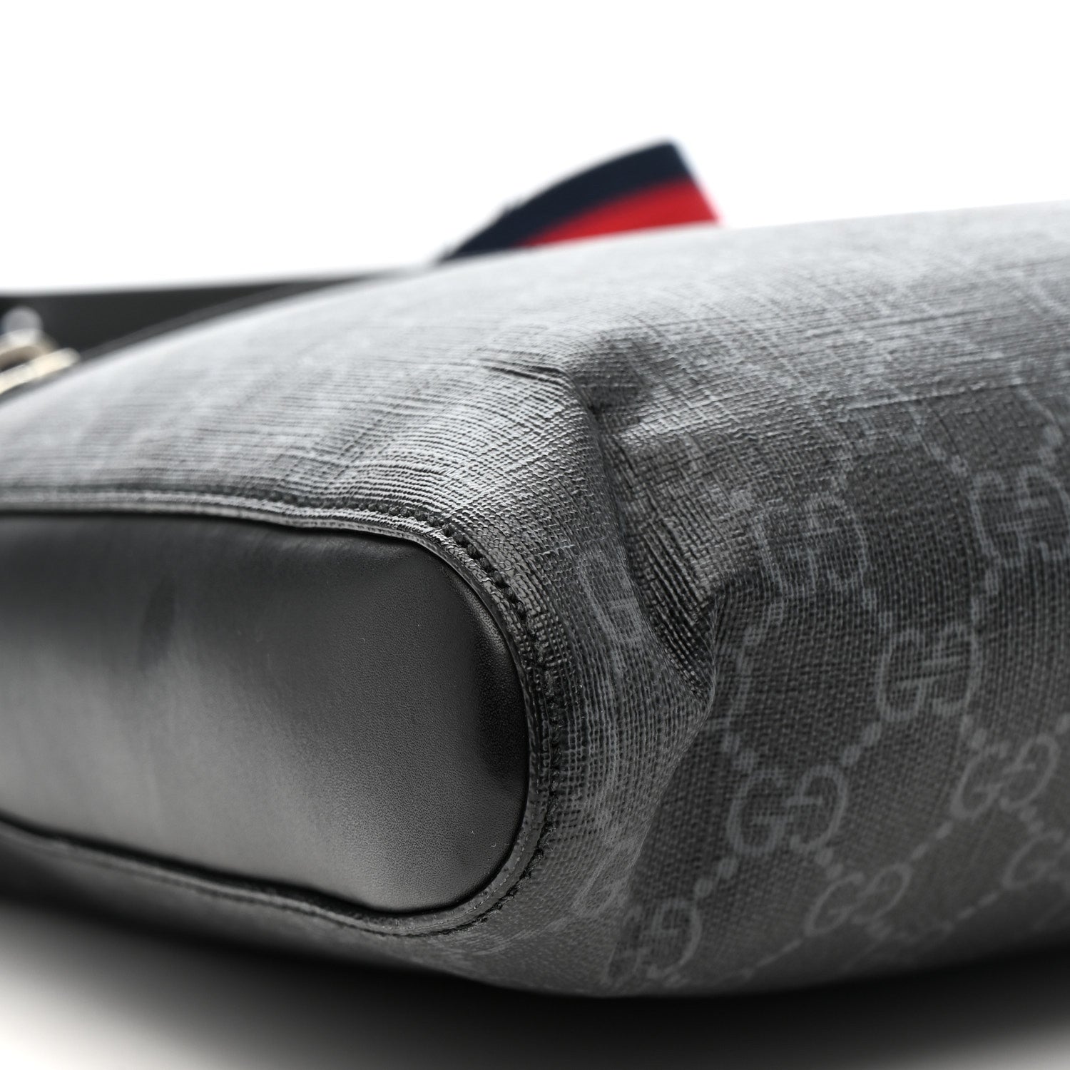 GG Supreme Monogram Appia Calfskin Web Flat Messenger Bag Black Grey