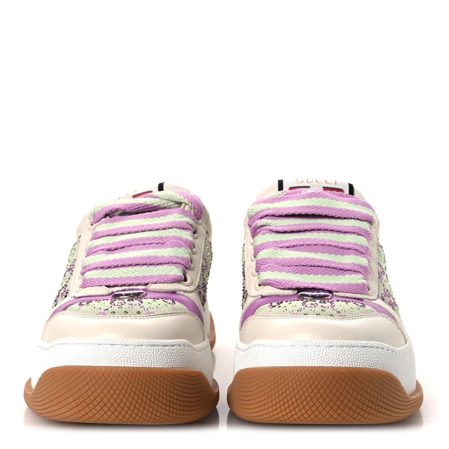 Nappa Charlotte Canvas Crystal GG Monogram Womens Screener 50mm Sneakers 37.5 Off White