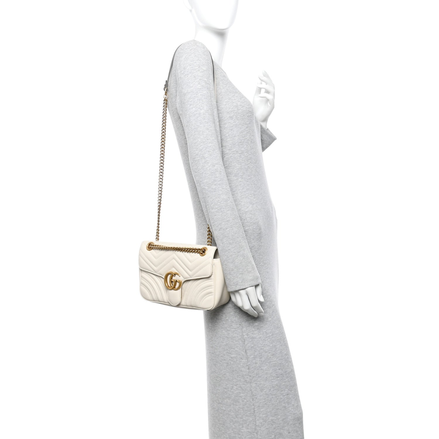 Calfskin Matelasse Small GG Marmont Shoulder Bag White