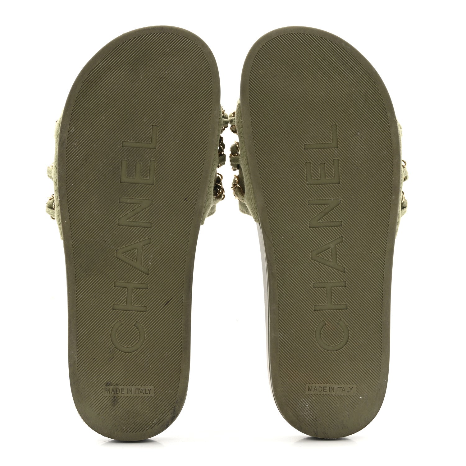 Canvas Chain Flat Sandals 37 Khaki