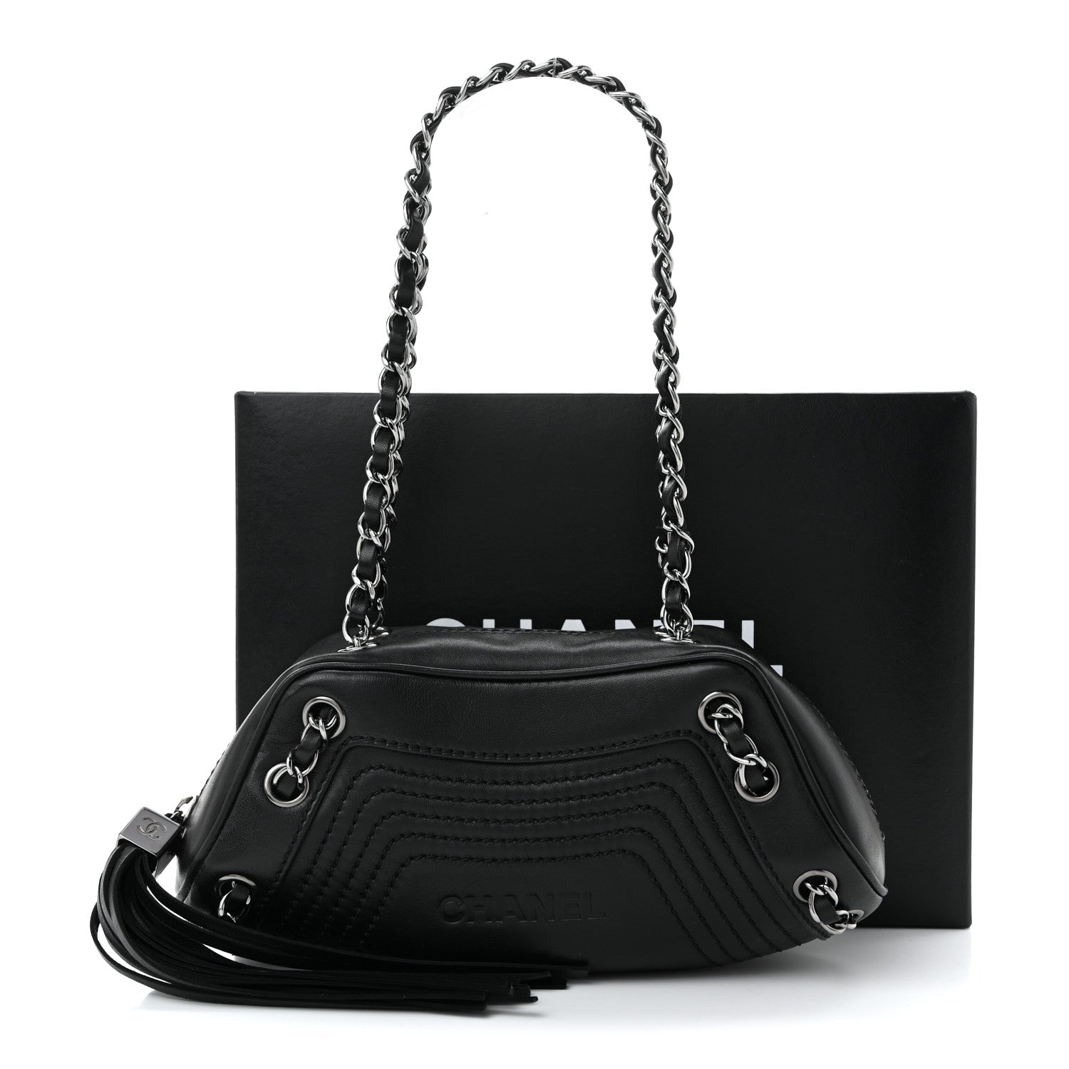 Lambskin Lax Small Tassel Shoulder Bag Black