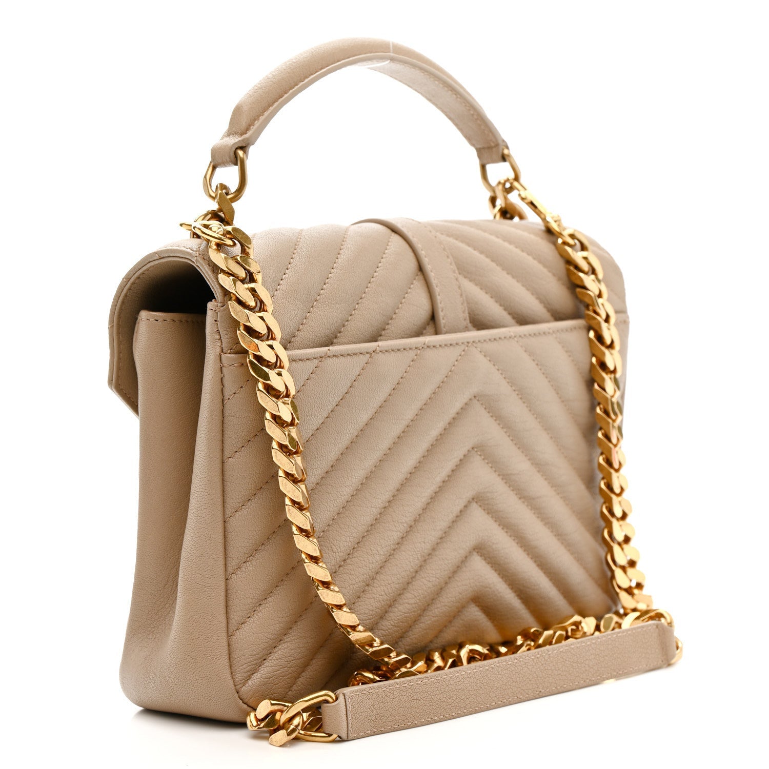 Sheepskin Matelasse Chevron Monogram Medium College Bag Dark Beige