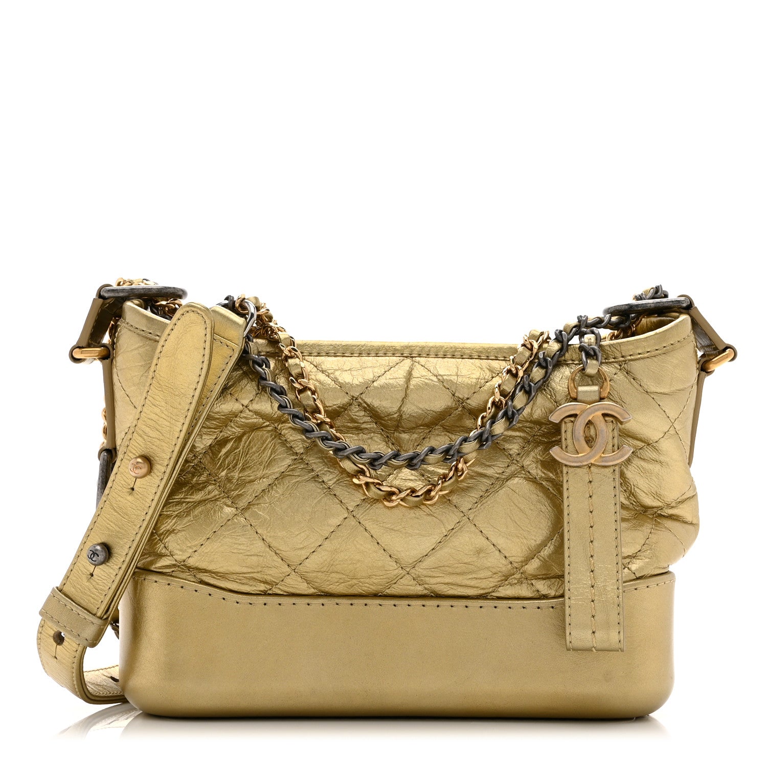 Metallic Aged Calfskin Quilted Small Gabrielle Hobo Gold