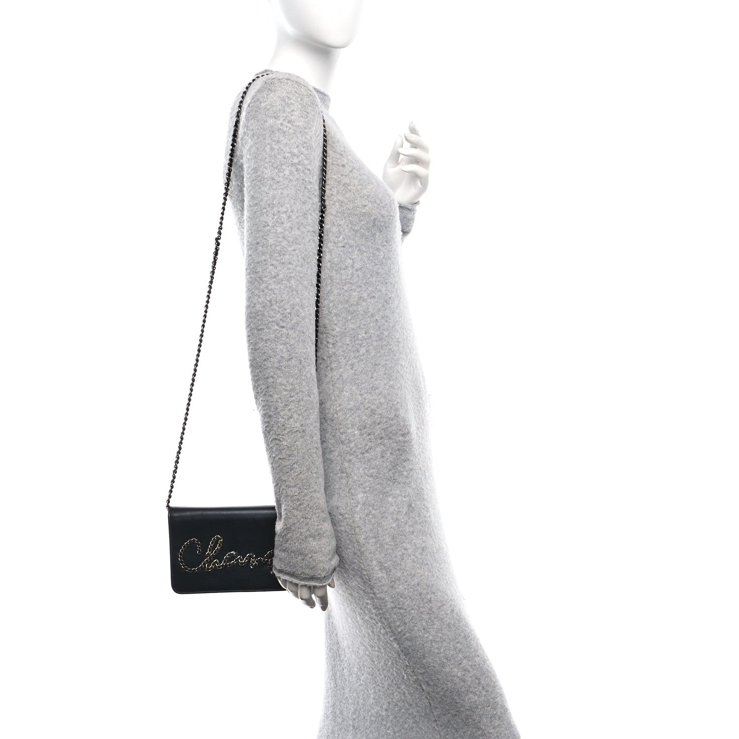 Calfskin Chain 20s Signe Wallet on Chain WOC Black