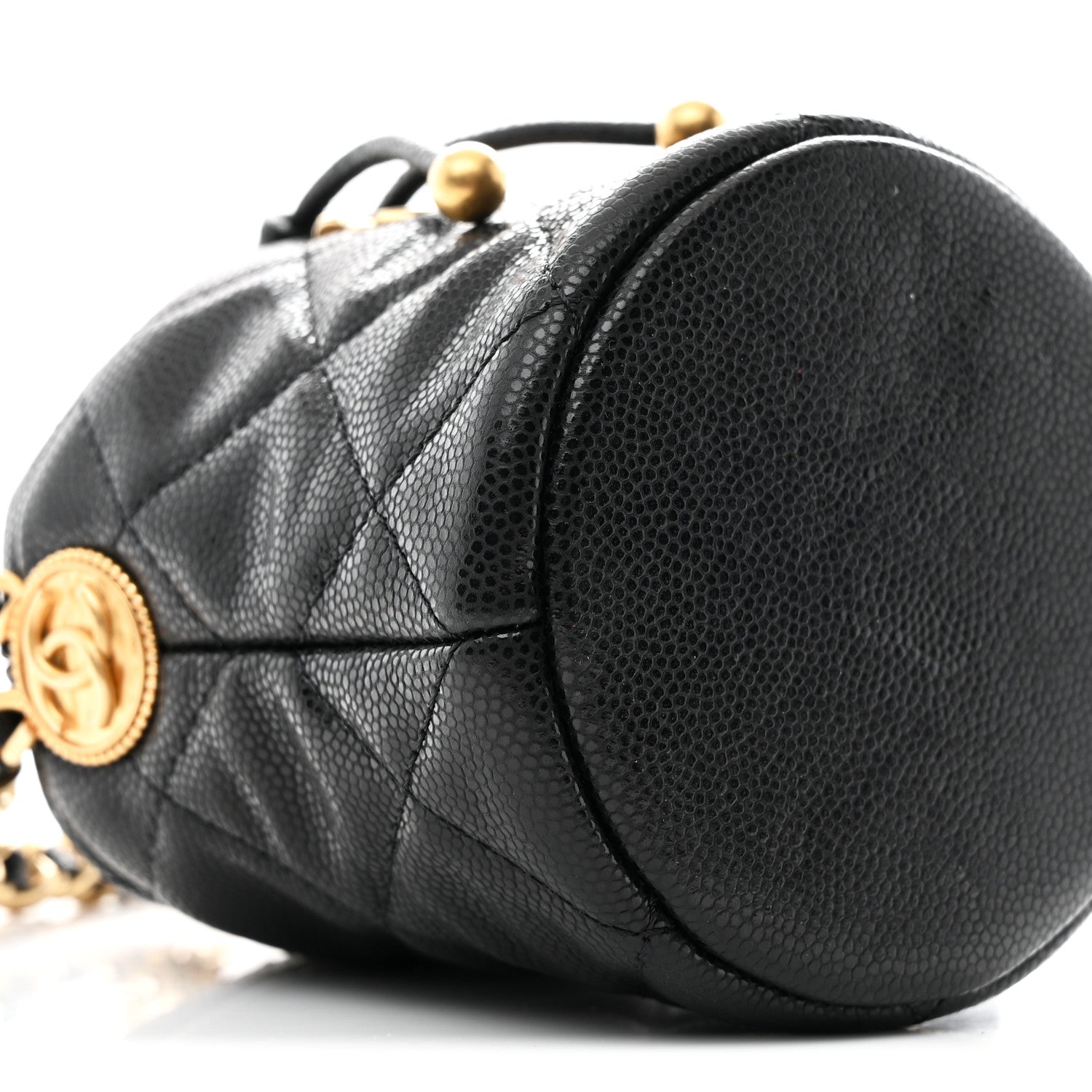 Caviar Quilted Twist Your Buttons Micro Bucket Bag Black
