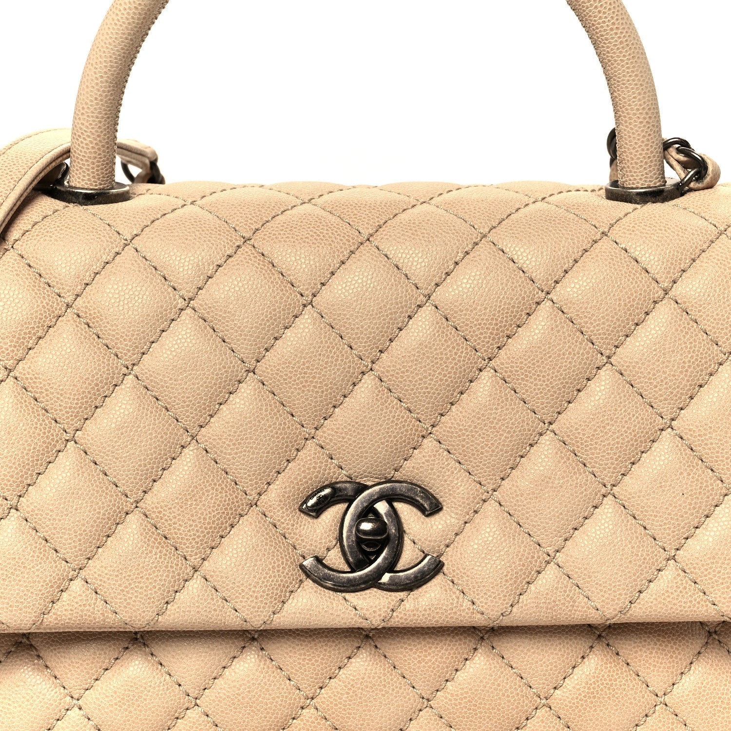Caviar Quilted Small Coco Handle Flap Light Beige