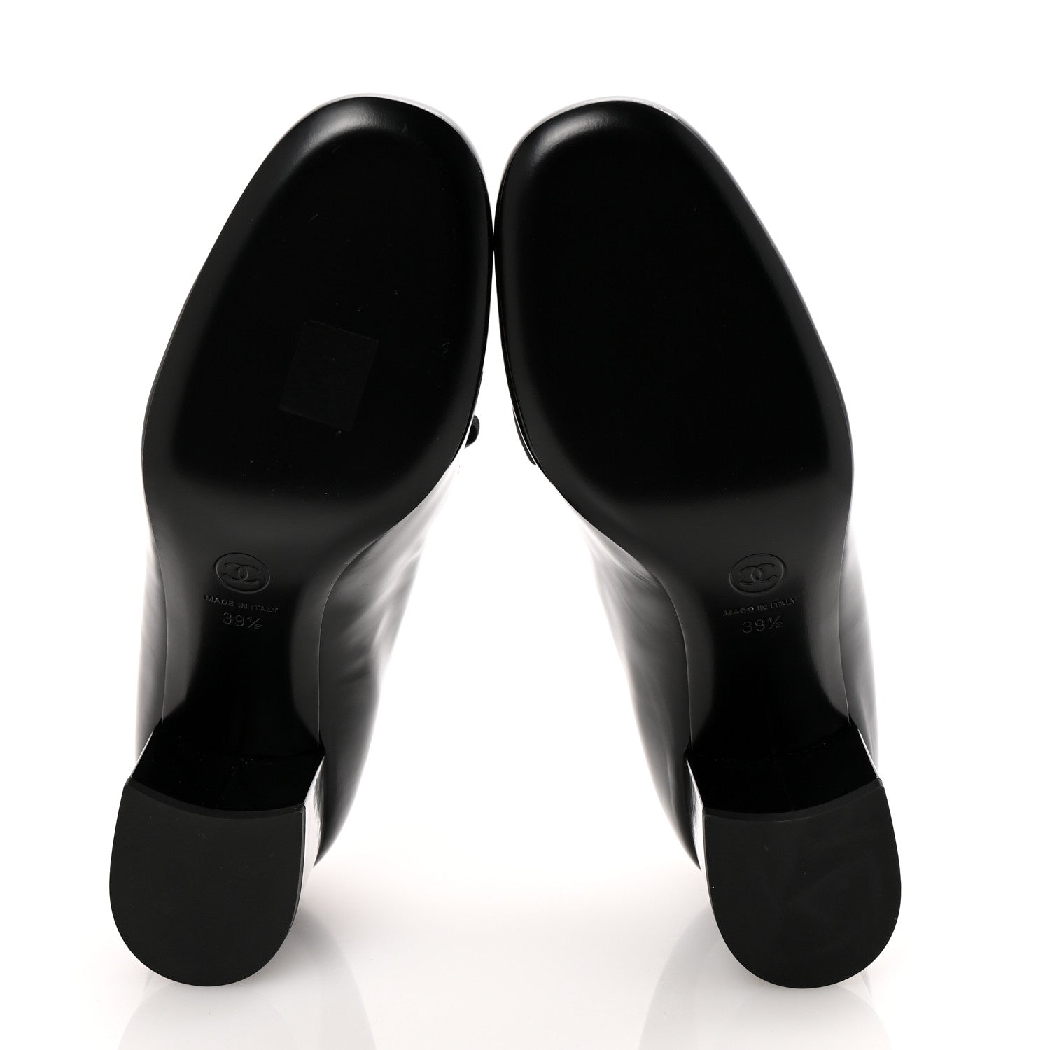 Patent Calfskin Grosgrain CC Mary Jane Pumps 39.5 Black