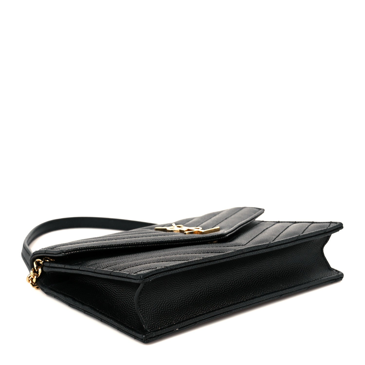 Grain De Poudre Matelasse Chevron Monogram Envelope Chain Wallet Black