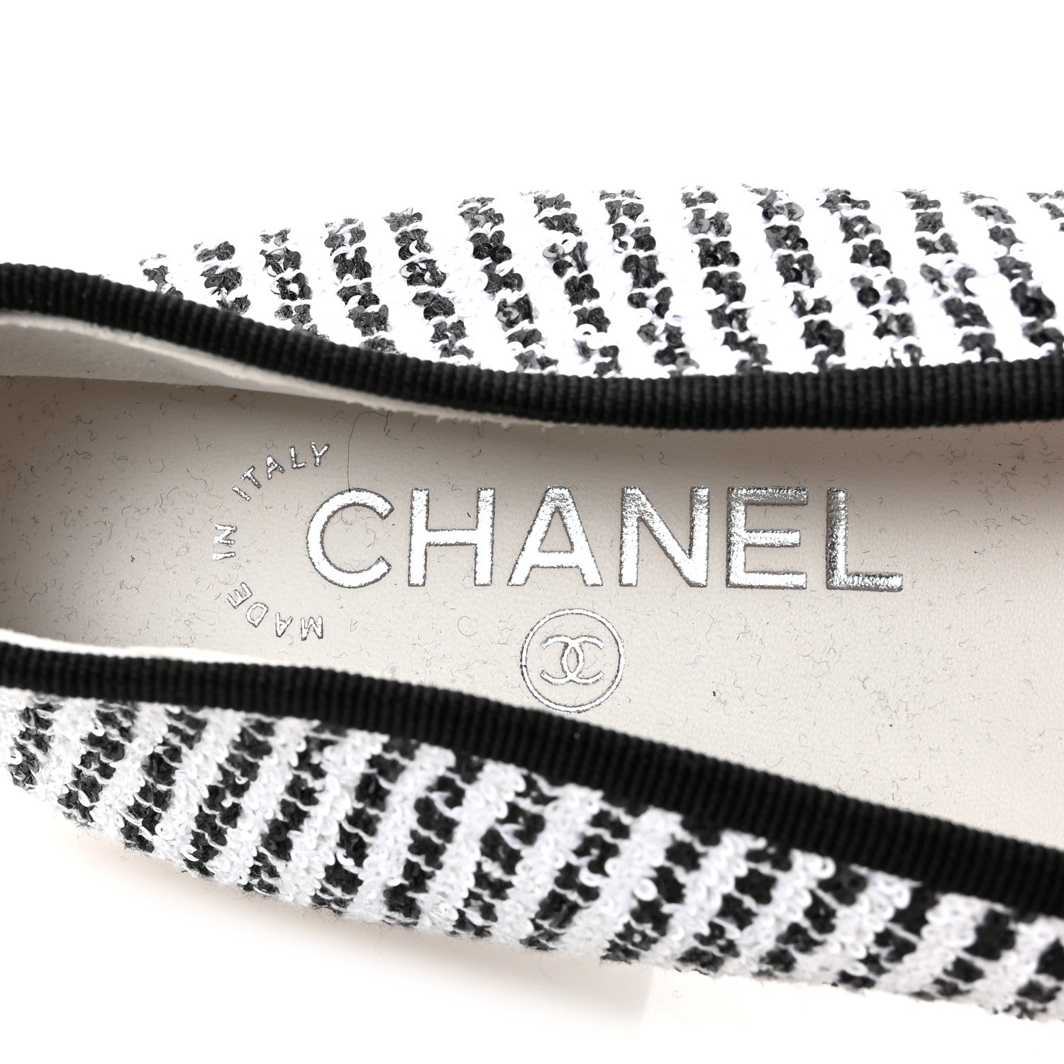 Tweed Sequin Grosgrain Cap Toe Ballerina Flats 39 Black White