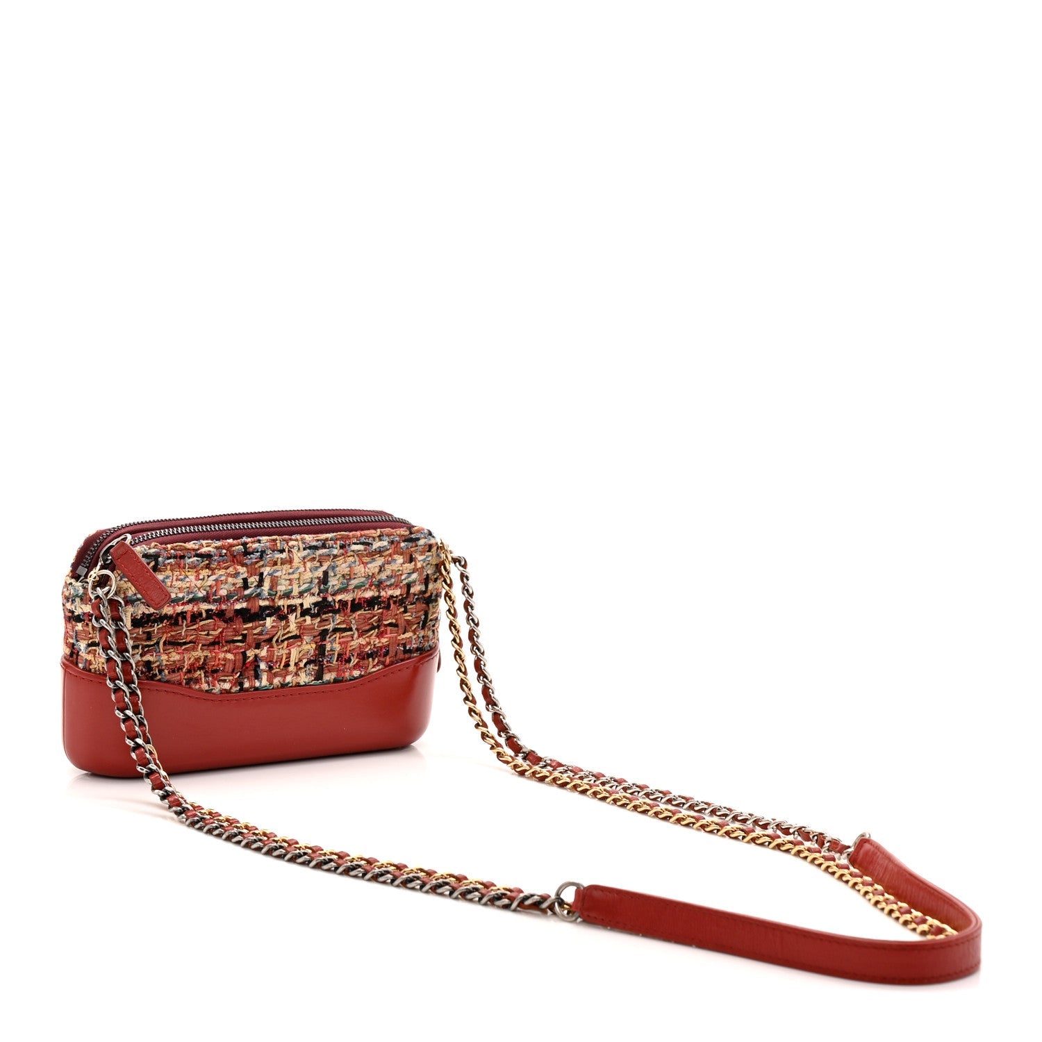 Tweed Calfskin Small Gabrielle Clutch With Chain Red