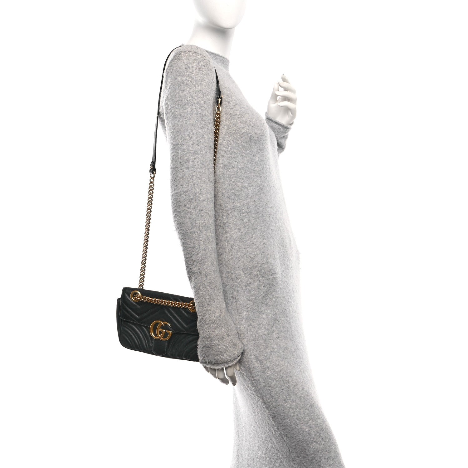 Calfskin Matelasse Mini GG Marmont Shoulder Bag Black