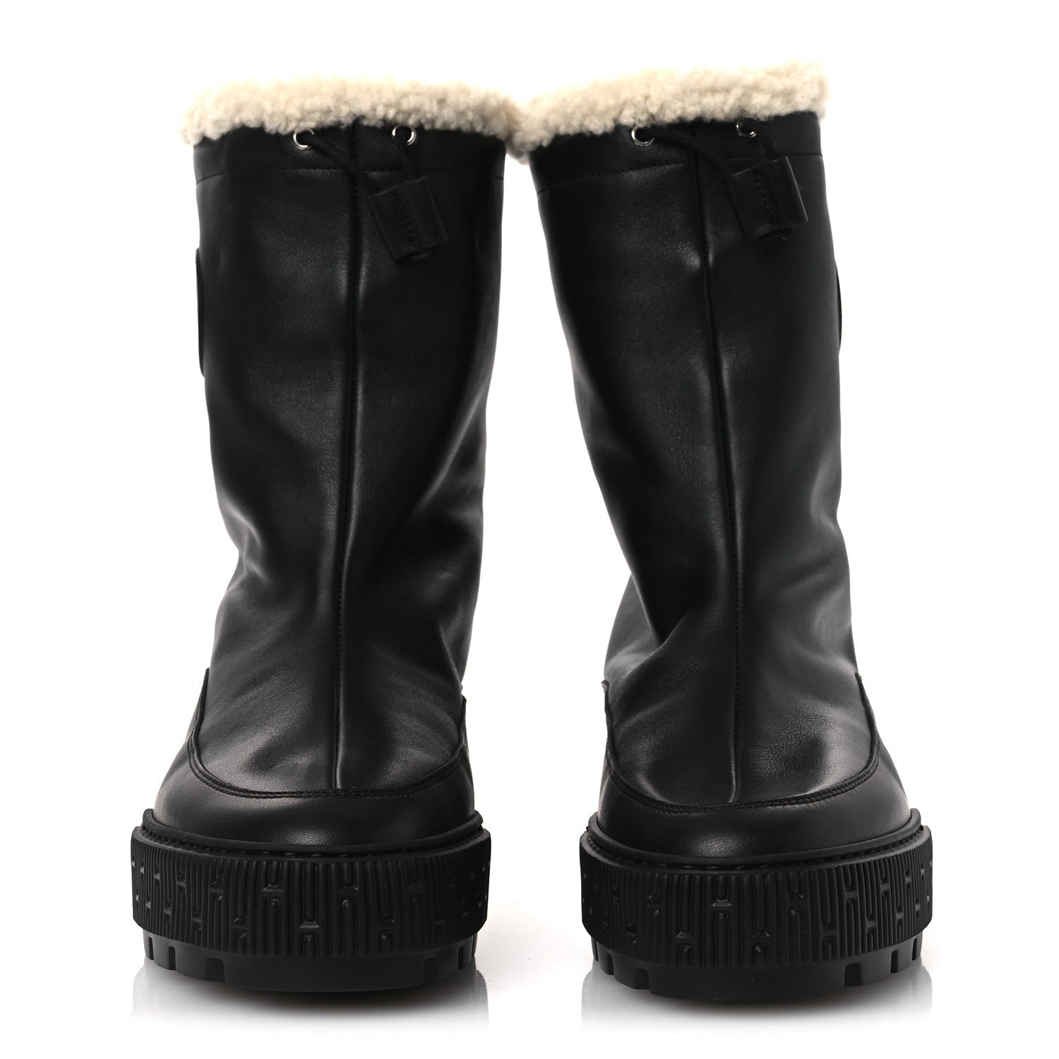 Calfskin Shearling Womens Journey Ankle Boots 38.5 Black Ecru