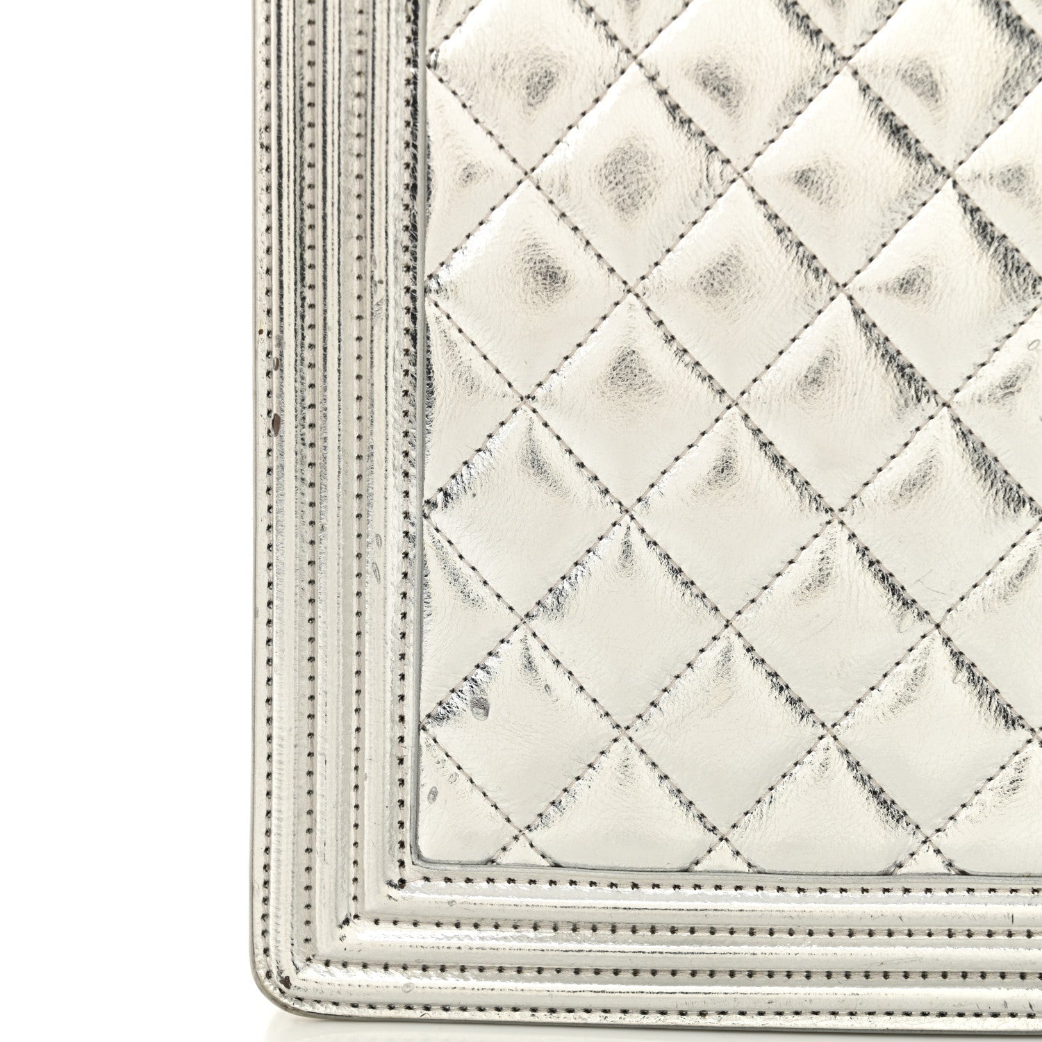 Metallic Goatskin Quilted North South Boy Flap Silver