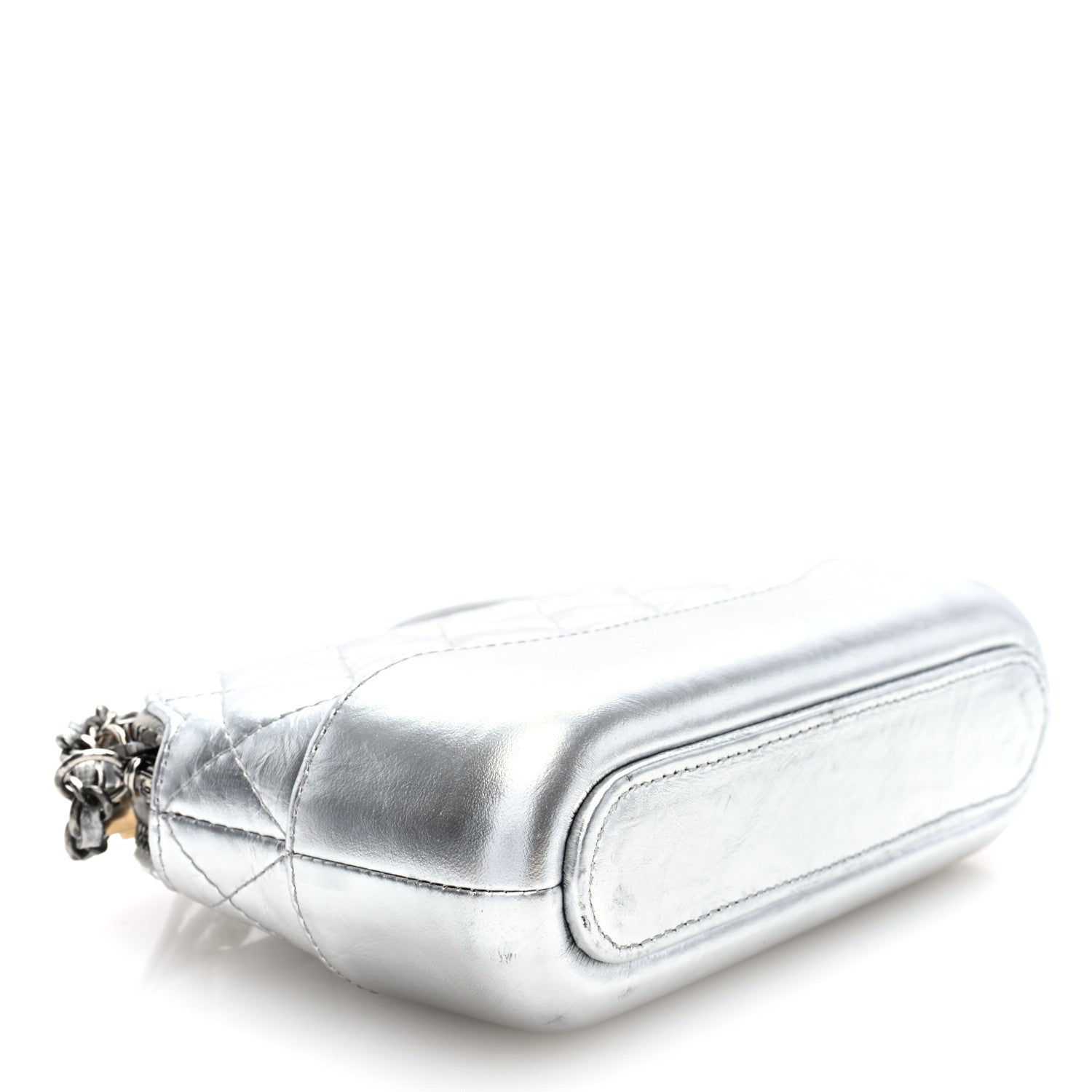 Metallic Lambskin Calfskin Quilted Small Gabrielle Clutch With Chain Silver