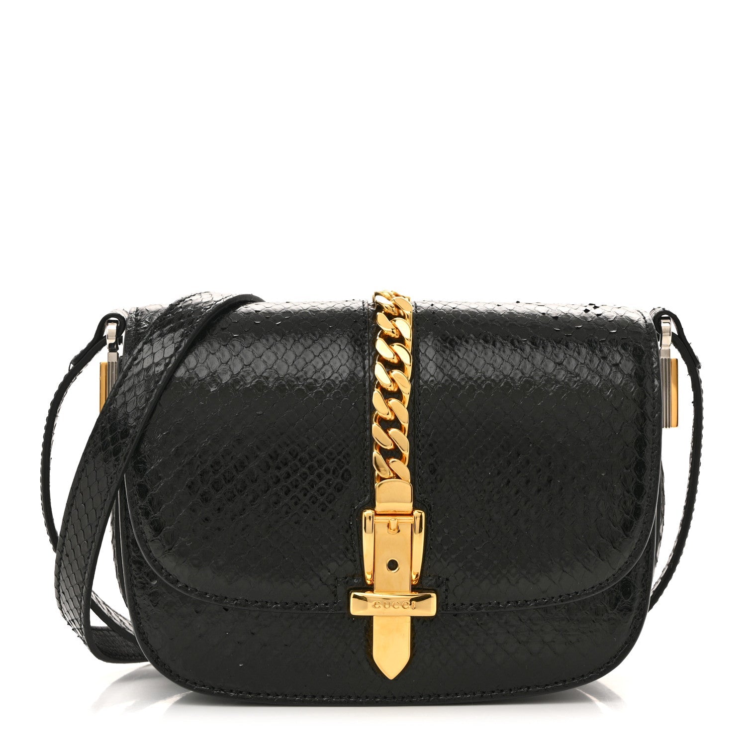 Snakeskin Mini Sylvie 1969 Messenger Bag Black