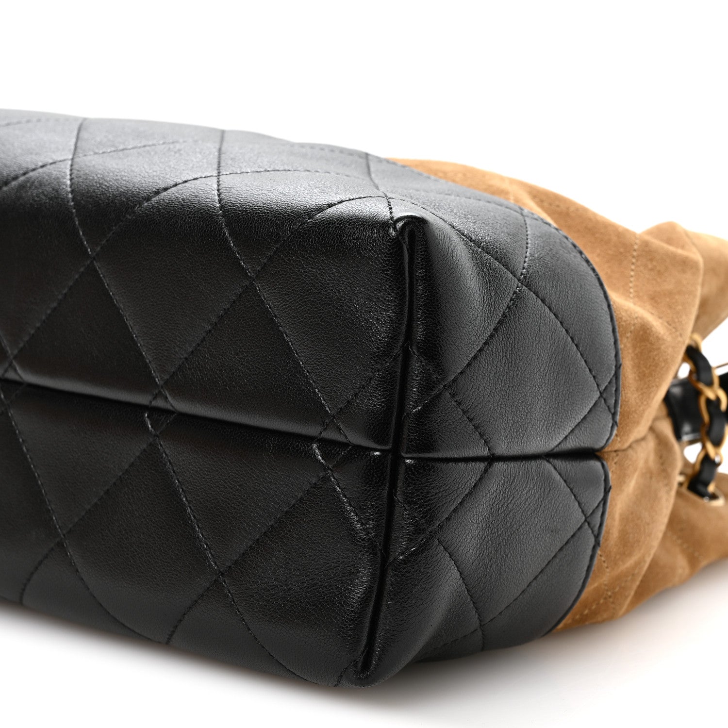 Suede Calfskin Shiny Lambskin Quilted Small Coco Base Shopping Bag Beige Black