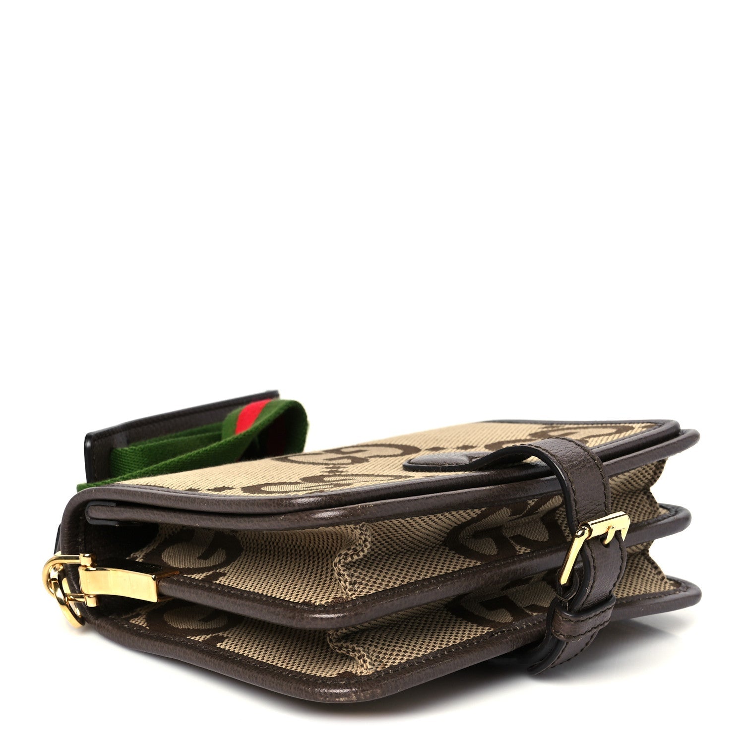 Monogram Jumbo GG Textured Dollar Calfskin Web Flap Messenger Bag Beige Ebony New Acero