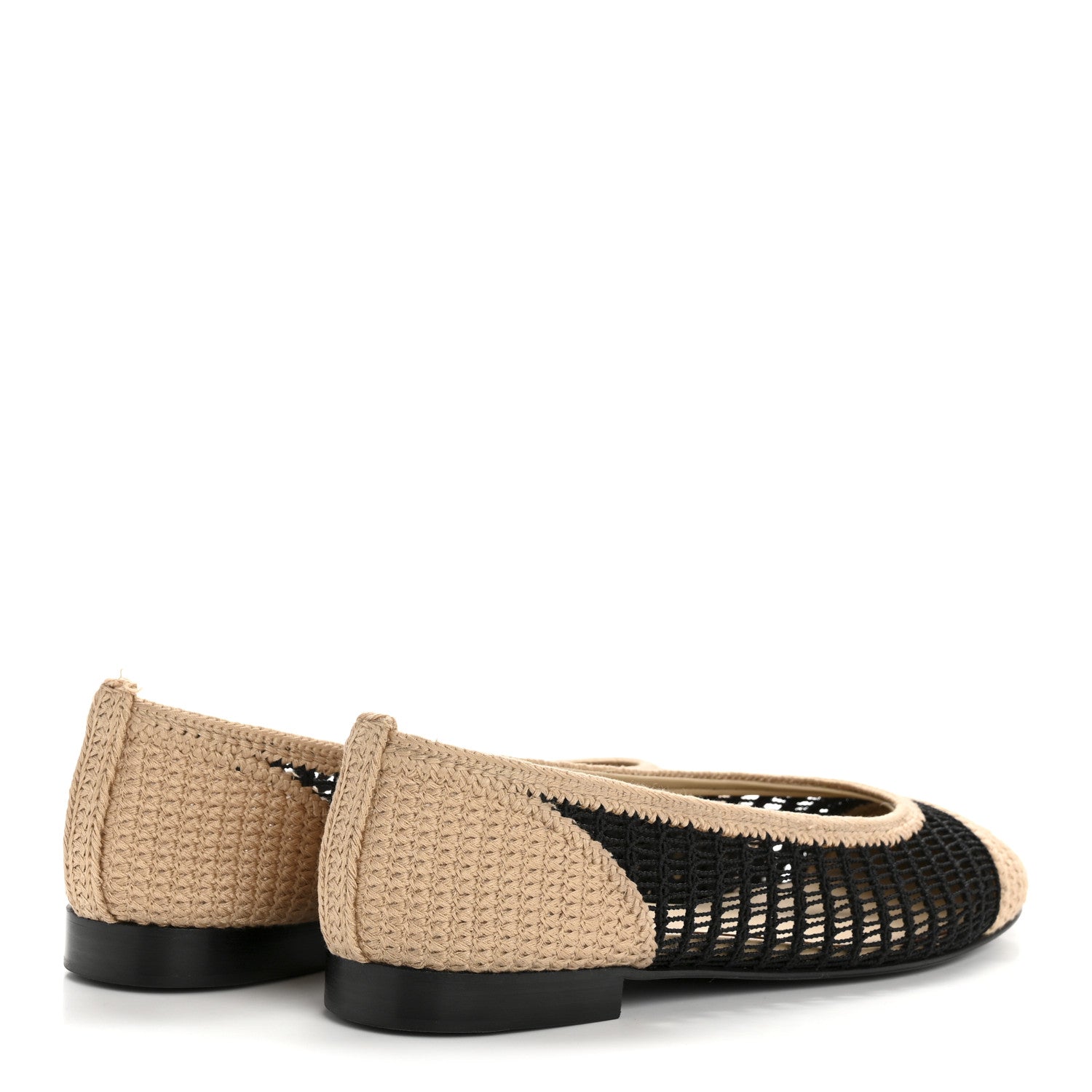 Raffia Cap Toe Ballerina Flats 39.5 Black Beige