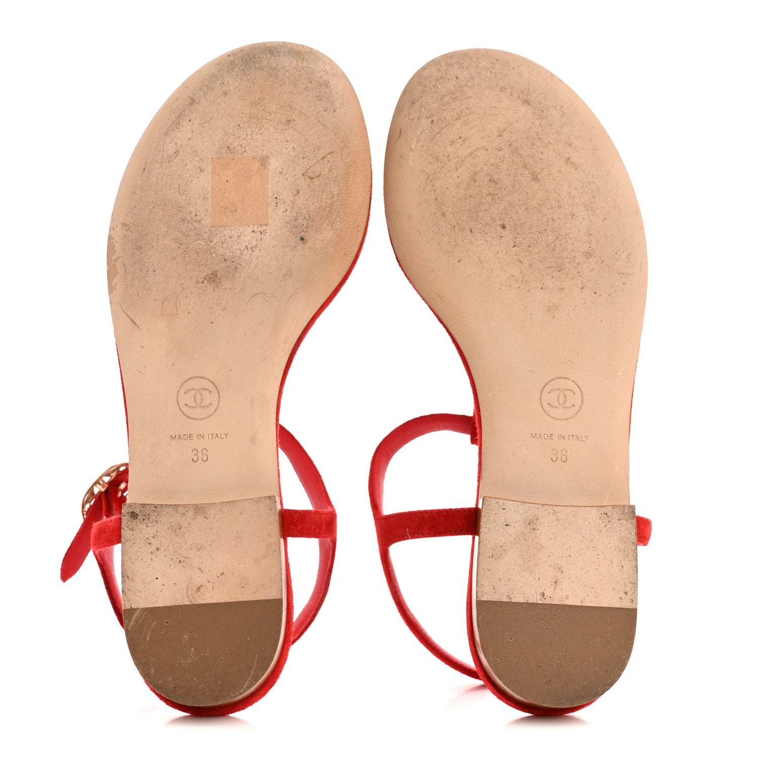 Suede Calfskin Thong Sandals 36 Red