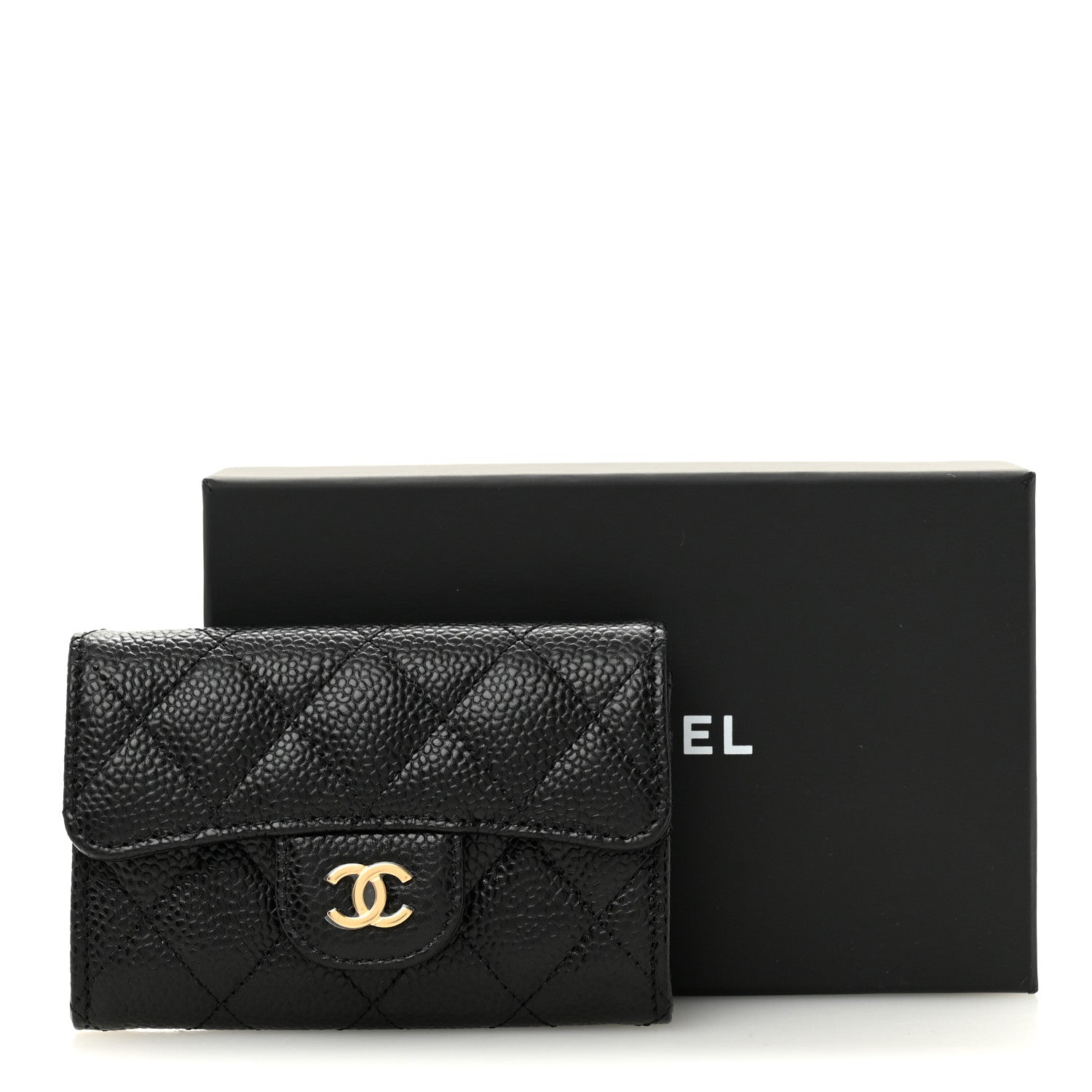 Caviar Quilted Flap Card Holder Wallet Black