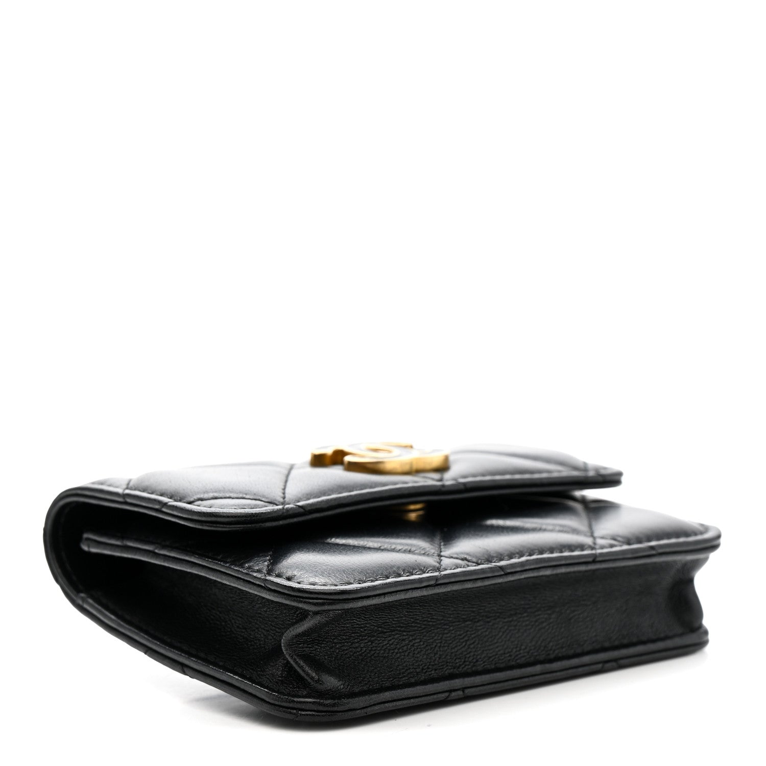 Lambskin Enamel Quilted Pending CC Flap Belt Bag Black