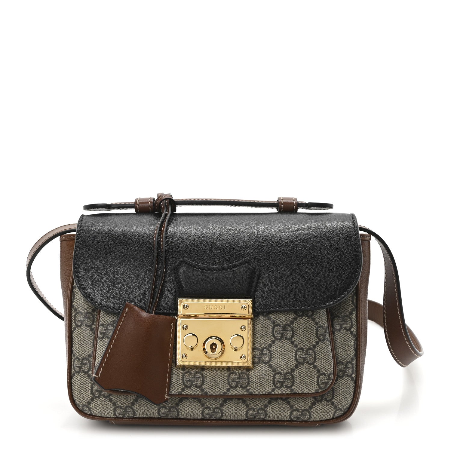 GG Supreme Monogram New Sakai Lux Calfskin Mini Padlock Flap Pocket Shoulder Bag Beige Ebony Black Cuir