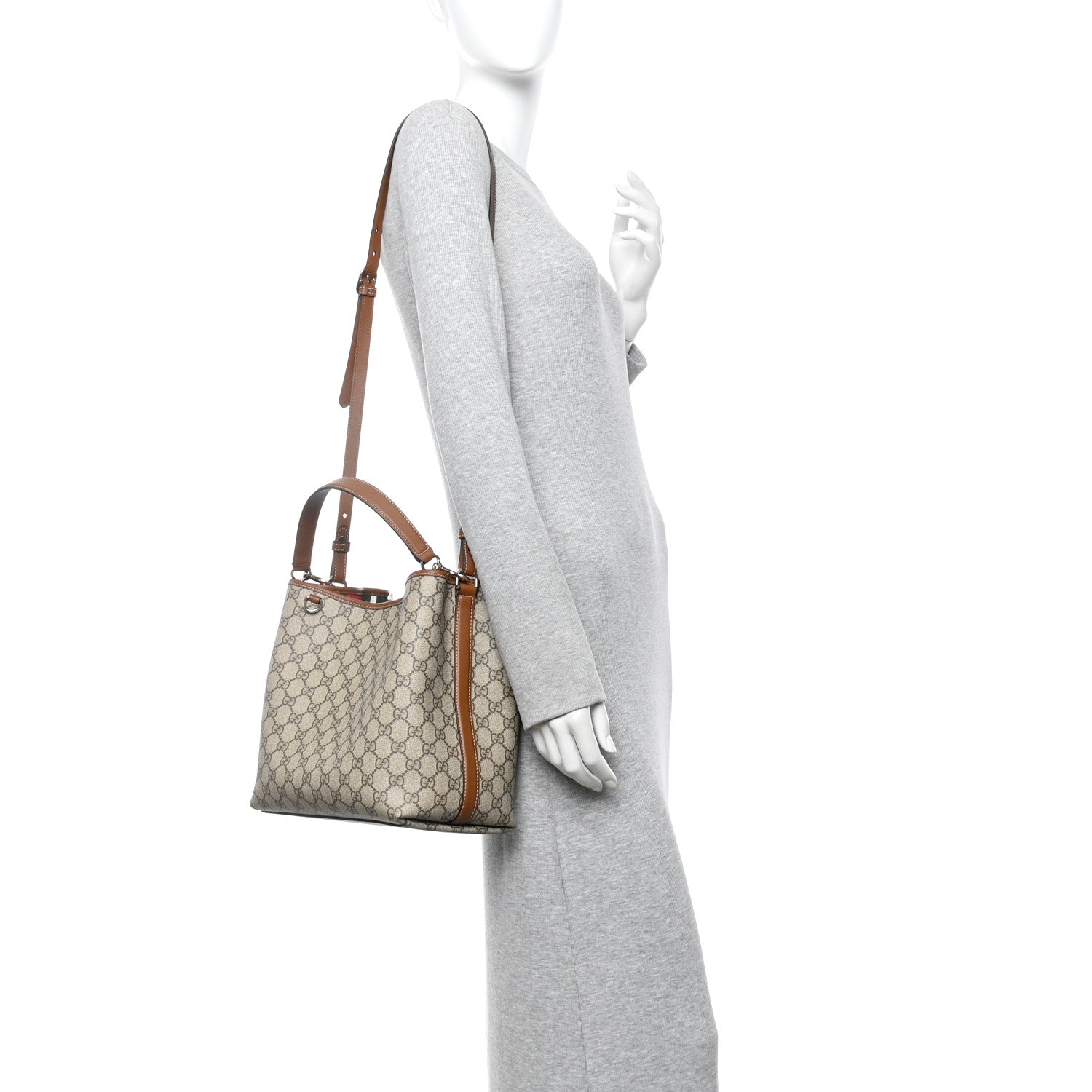 GG Supreme Monogram Medium Emblem Bucket Bag Beige Brown