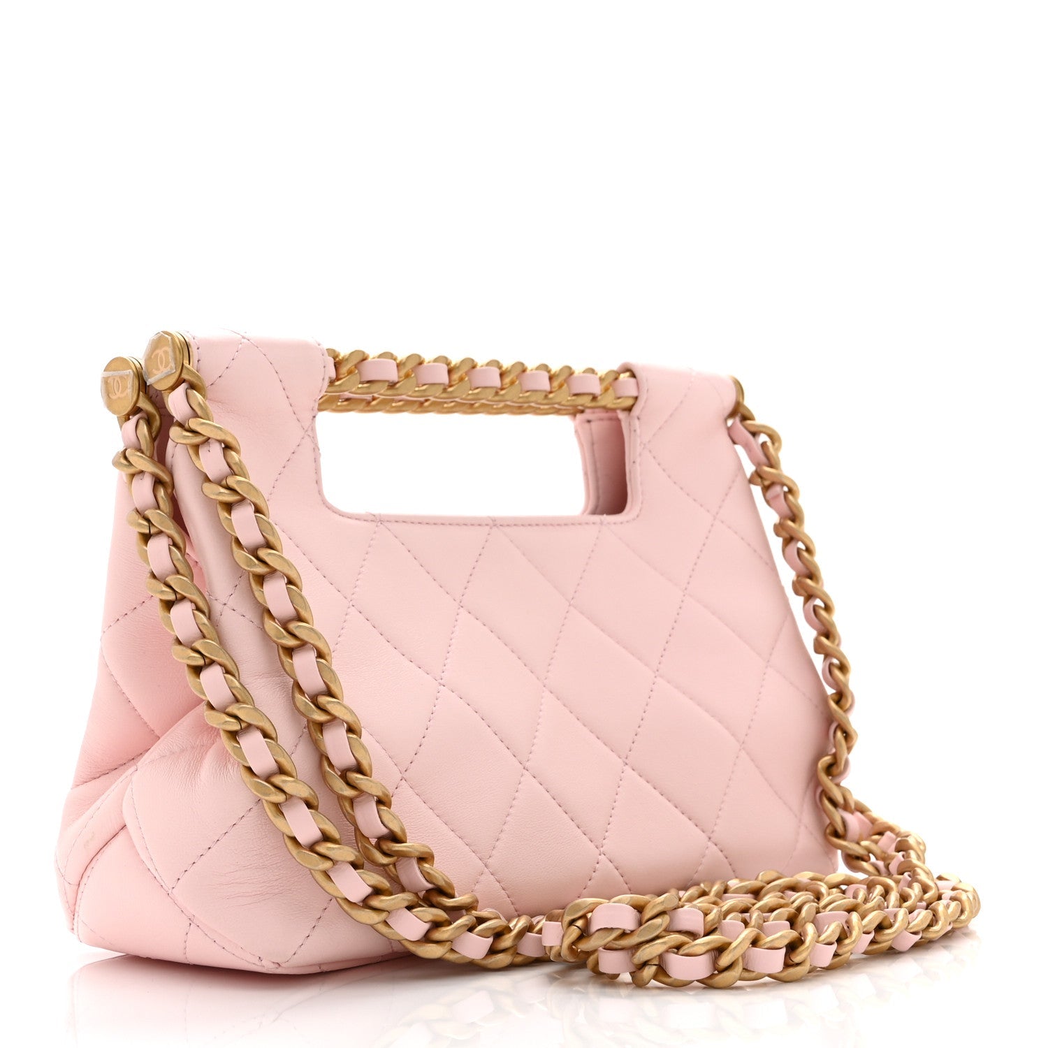 Shiny Lambskin Small Shopping Bag Light Pink