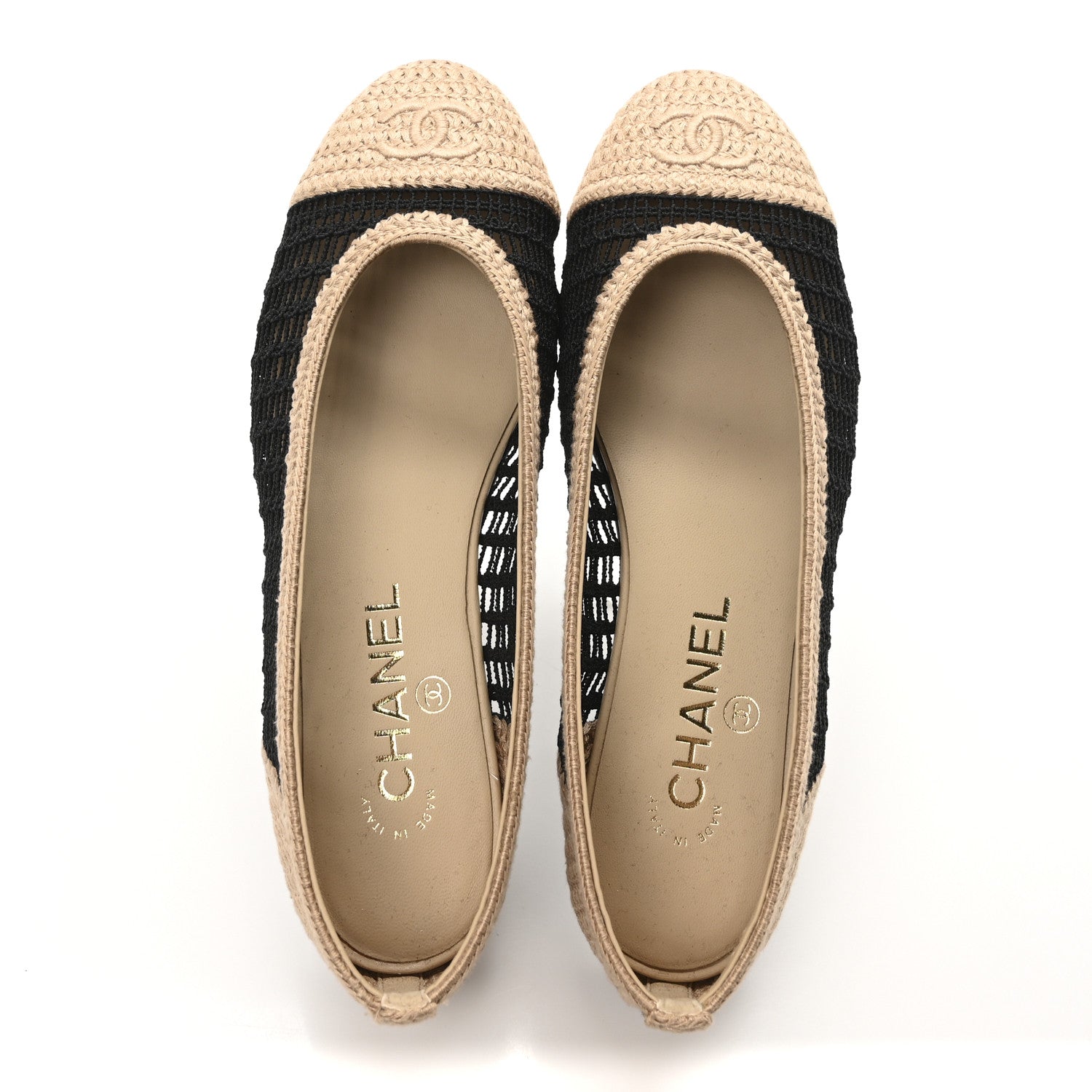 Raffia Cap Toe Ballerina Flats 37 Black Beige