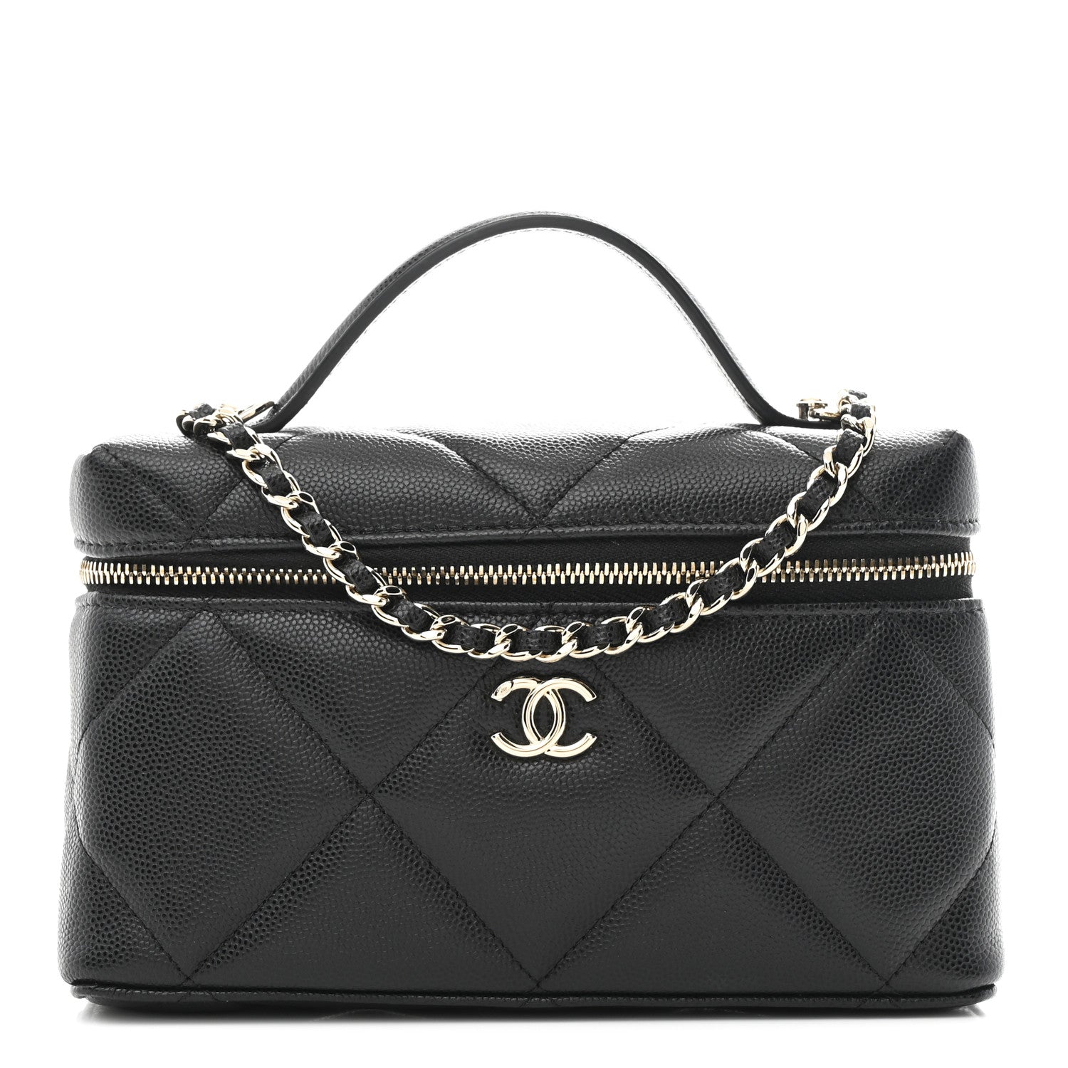 Caviar Quilted Top Handle Slim Vanity With Chain Black