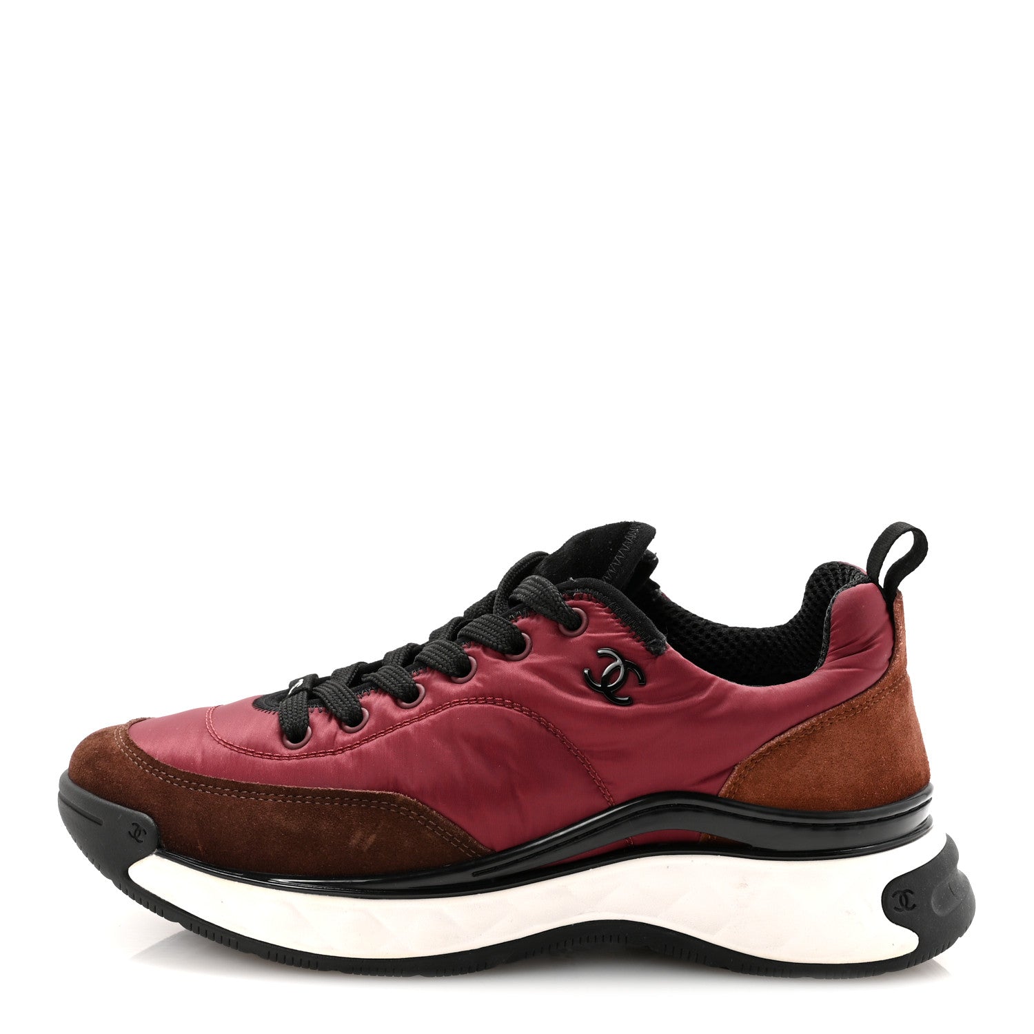 Nylon Suede Calfskin CC Sneakers 41 Burgundy Brown