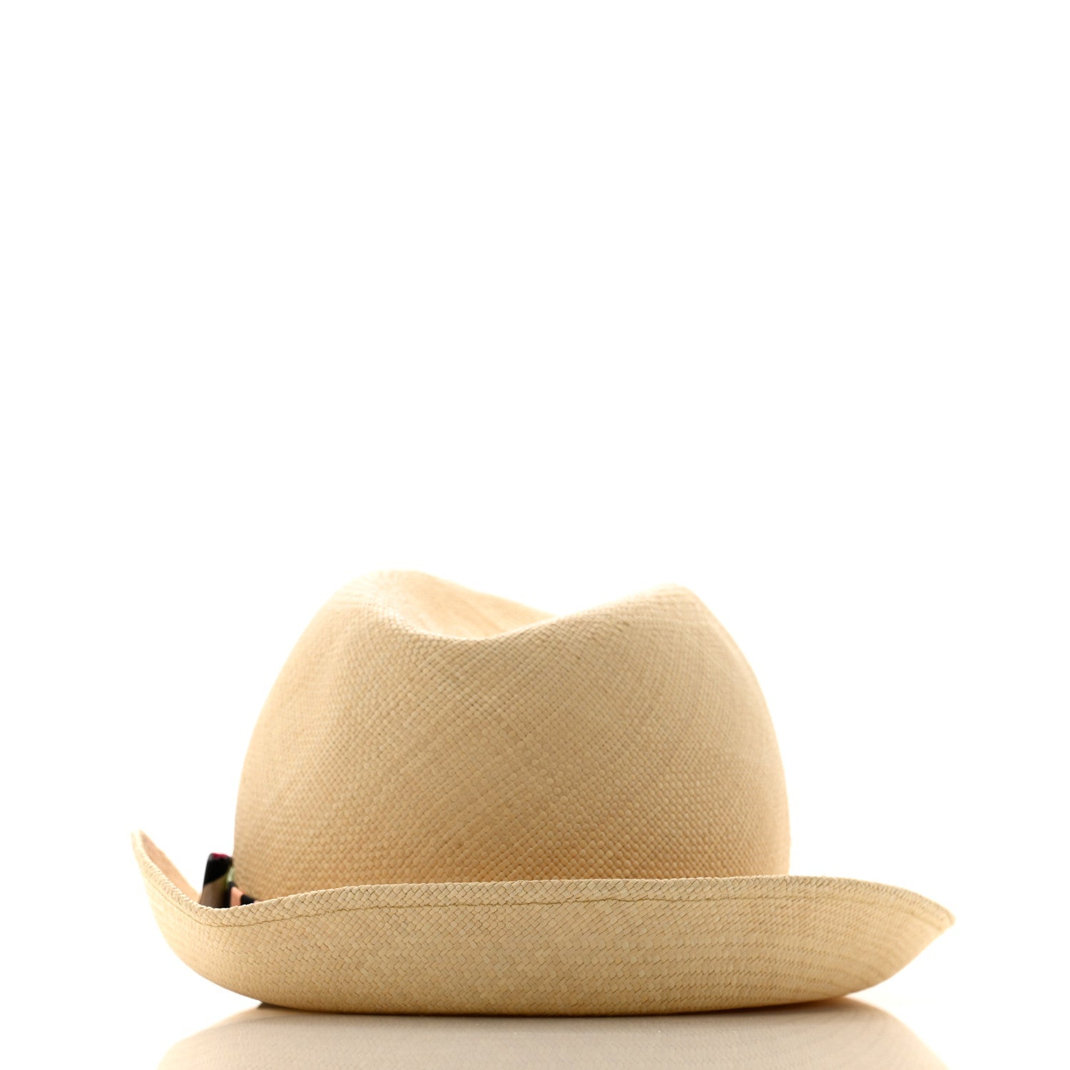 Straw Ribbon Fedora Hat L Beige Multicolor