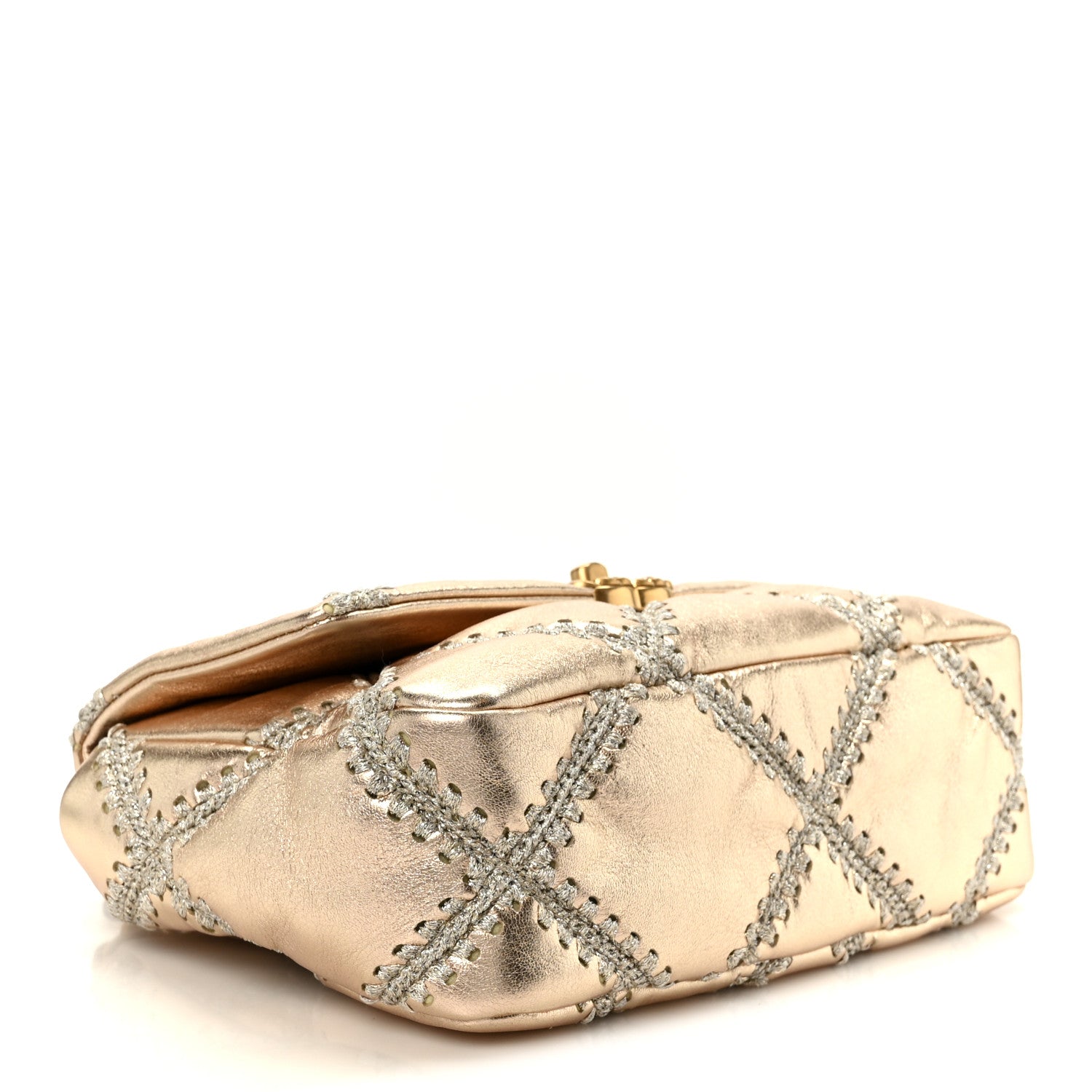 Metallic Calfskin Crochet Medium Chanel 19 Flap Gold